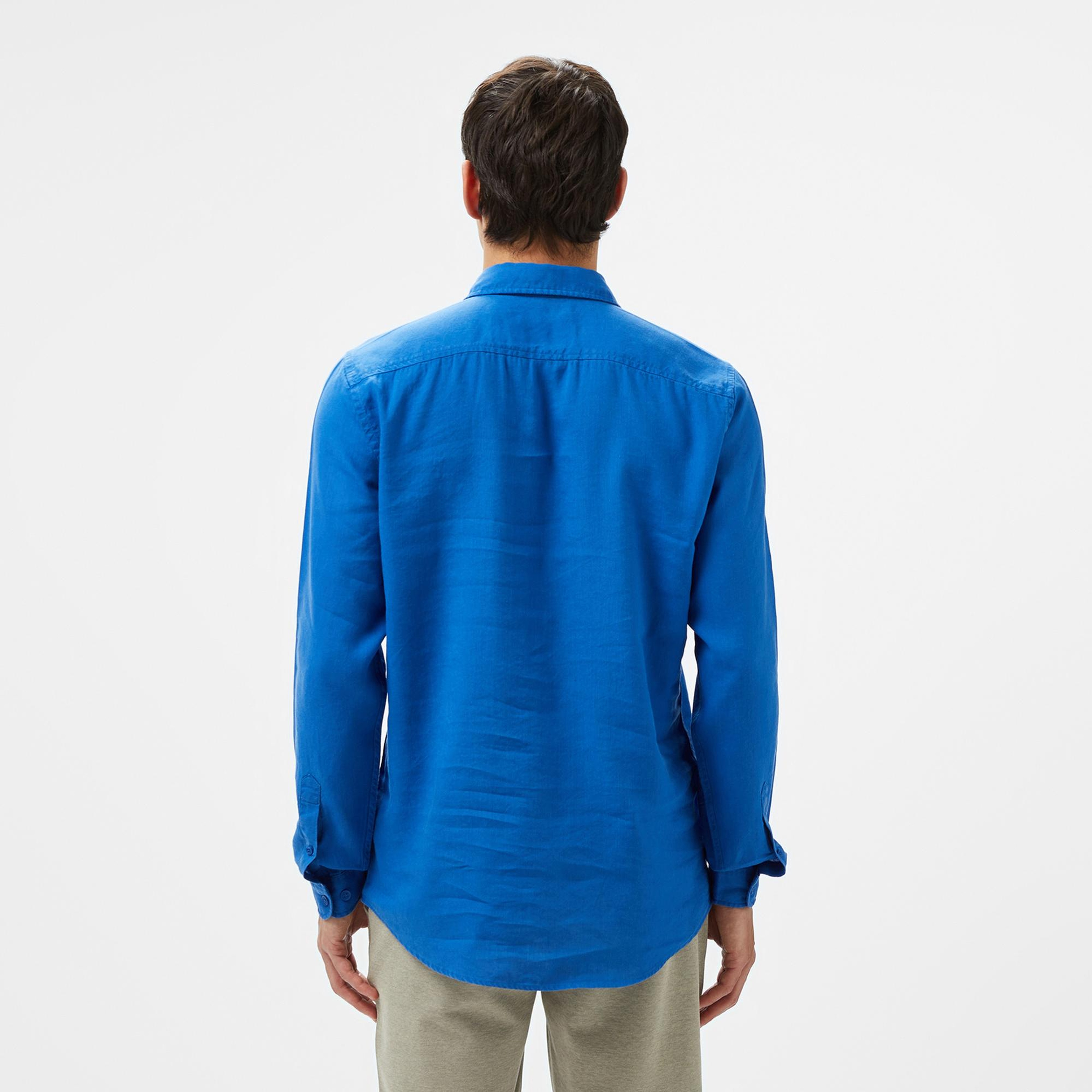 Lacoste Erkek Slim Fit Keten Mavi Gömlek