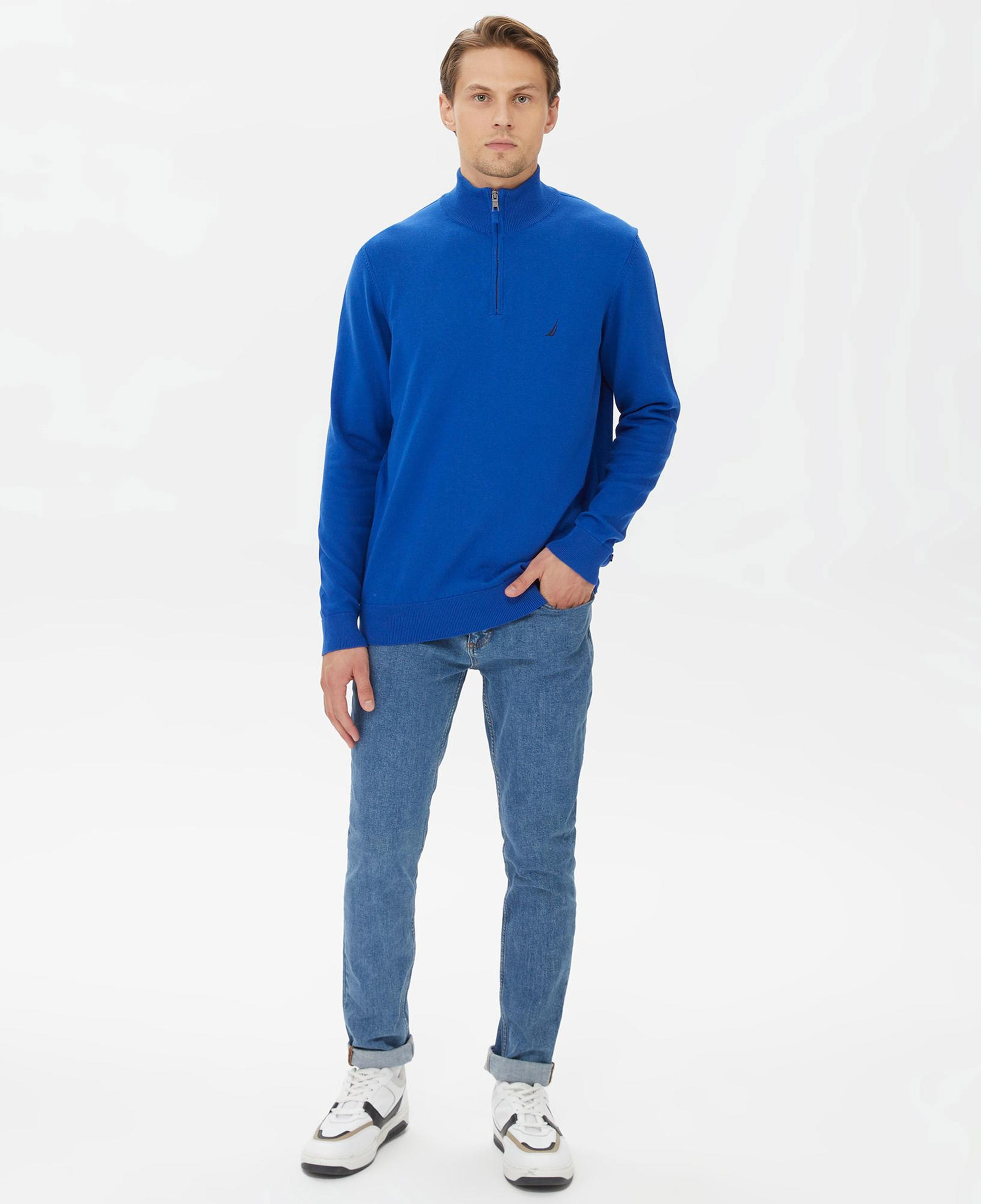 Nautica Erkek Mavi Standart Fit Dik Yakalı Kazak