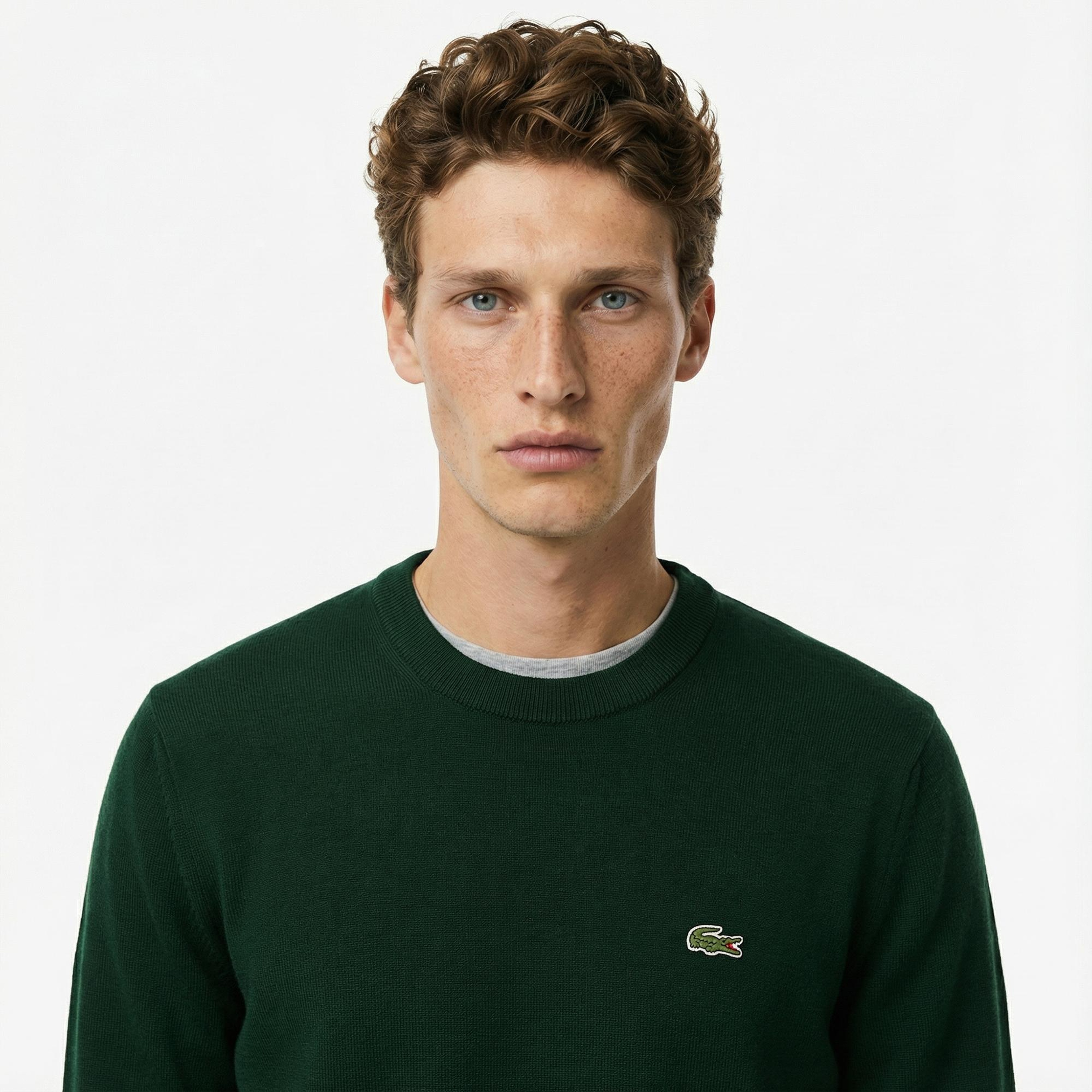 Lacoste Erkek Regular Fit Bisiklet Yaka Koyu Yeşil Kazak