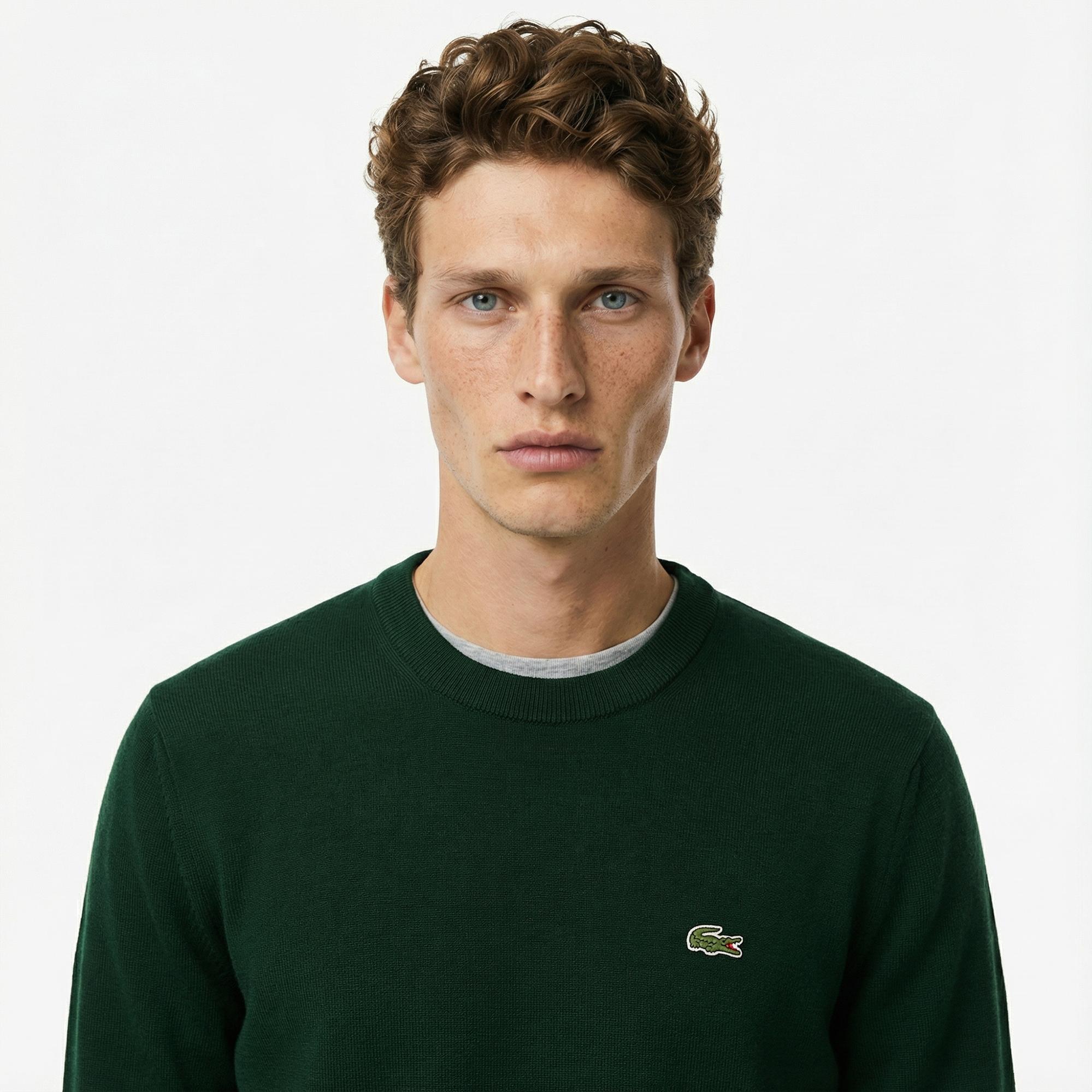 Lacoste Erkek Regular Fit Bisiklet Yaka Koyu Yeşil Kazak