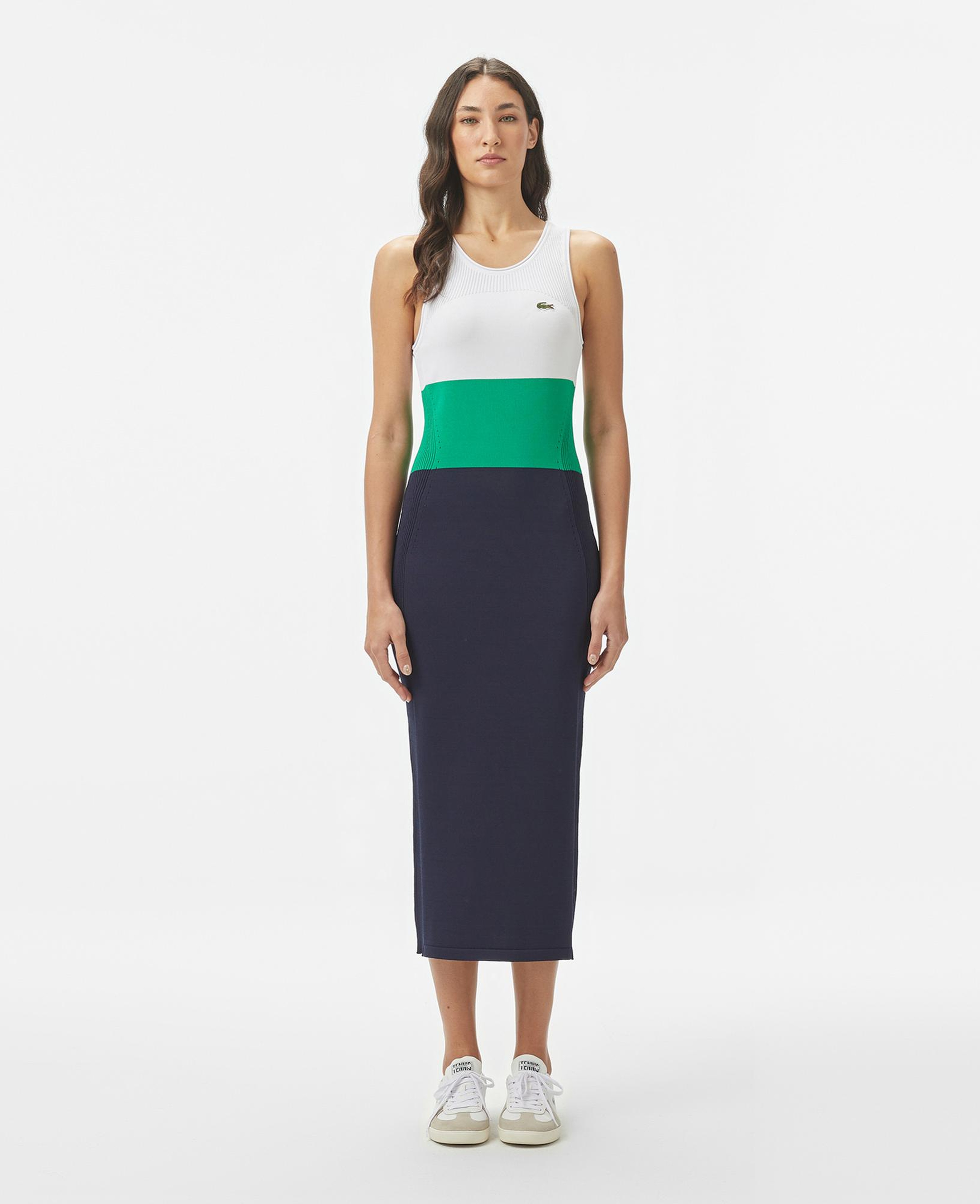 Lacoste Kadın Slim Fit Kolsuz Bisiklet Yaka Renk Bloklu Lacivert Elbise