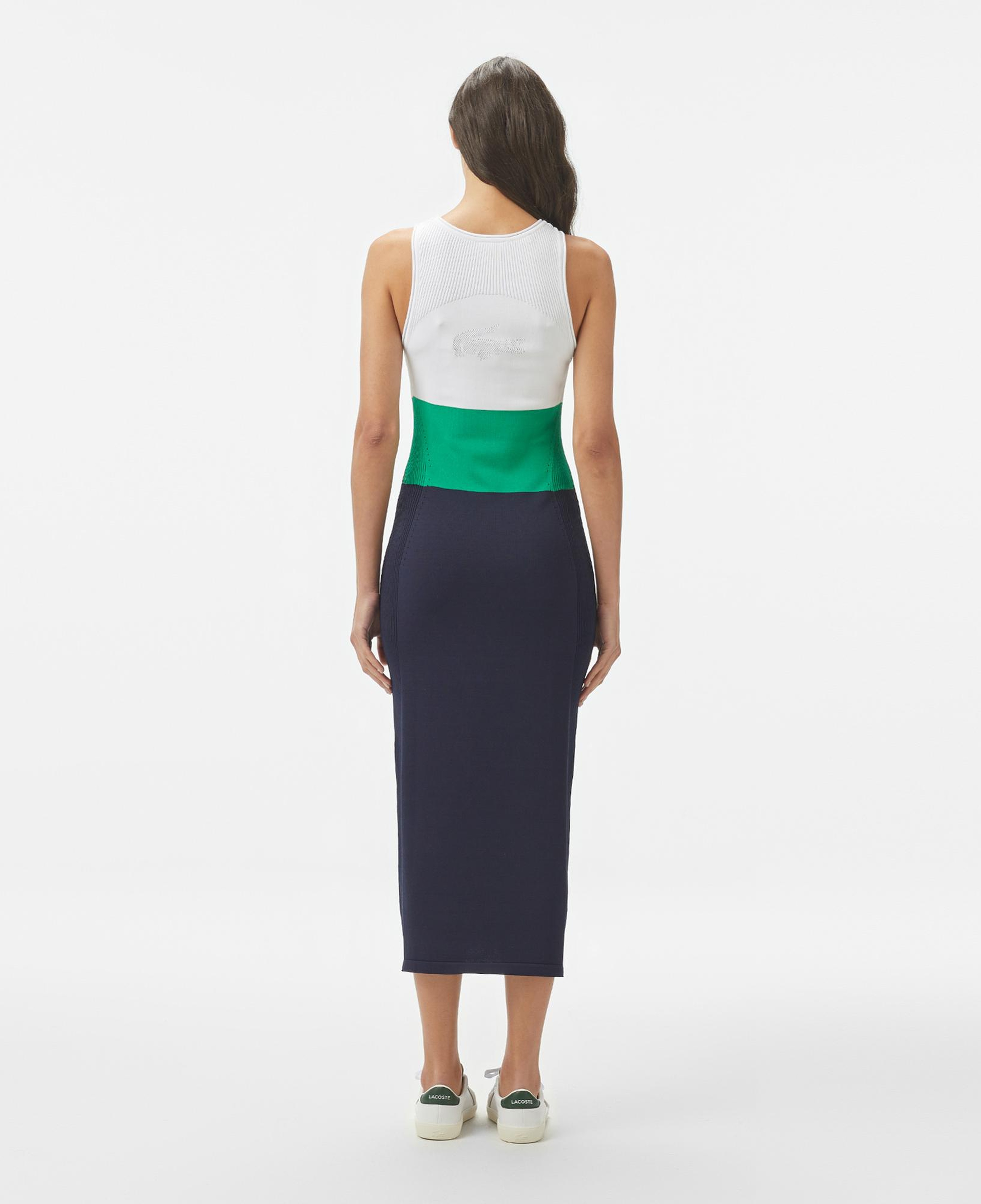 Lacoste Kadın Slim Fit Kolsuz Bisiklet Yaka Renk Bloklu Lacivert Elbise