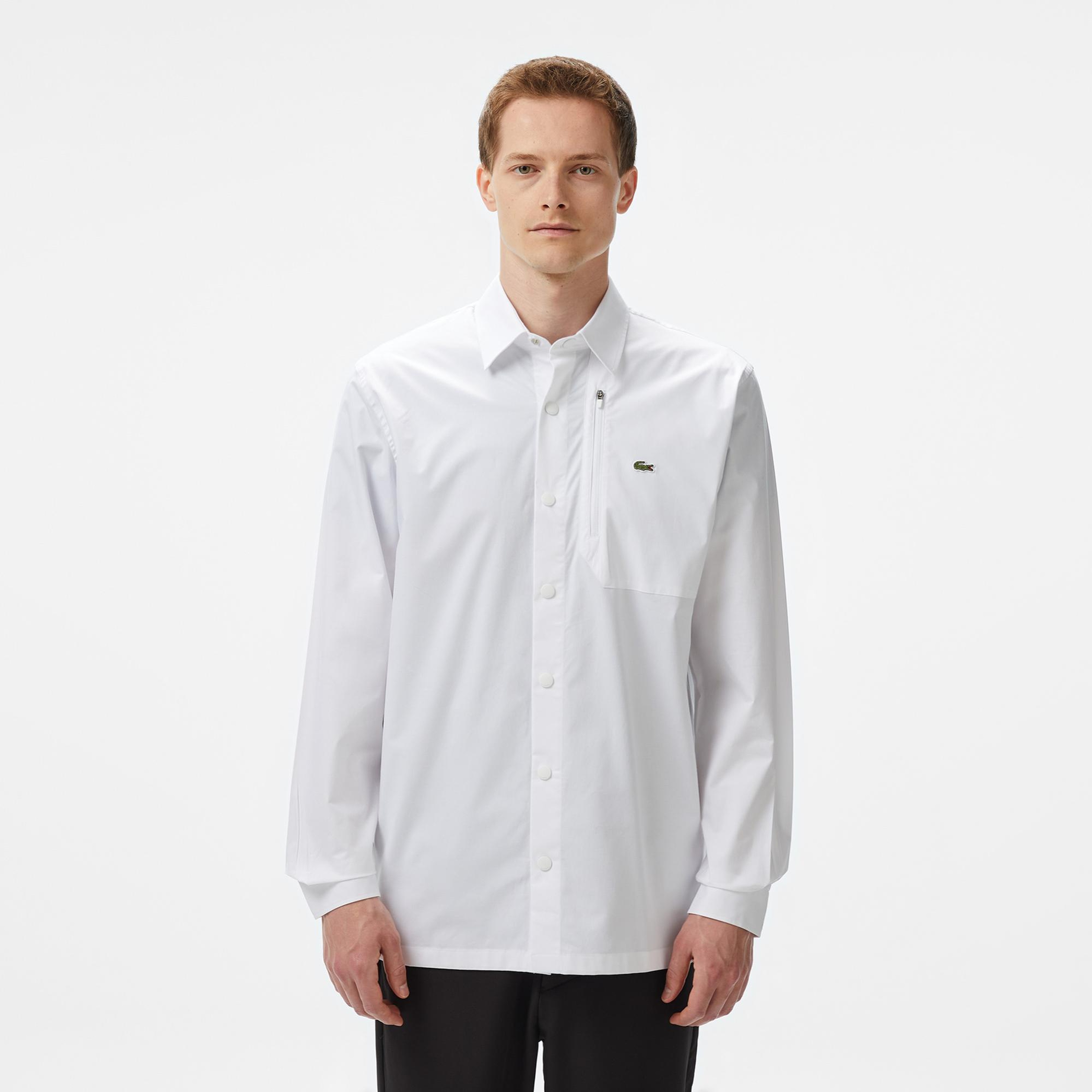 Lacoste Erkek Regular Fit Baskılı Beyaz Gömlek