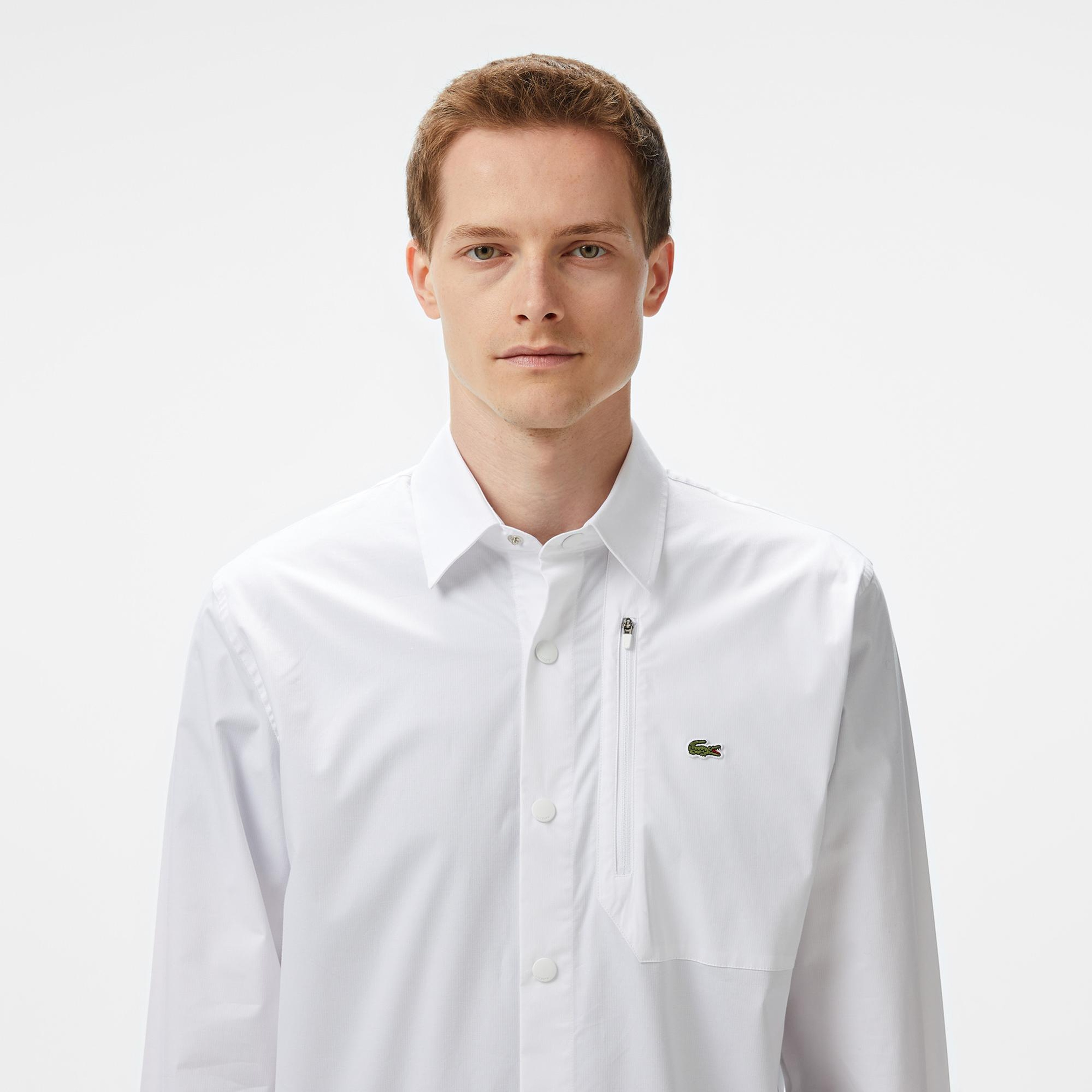 Lacoste Erkek Regular Fit Baskılı Beyaz Gömlek