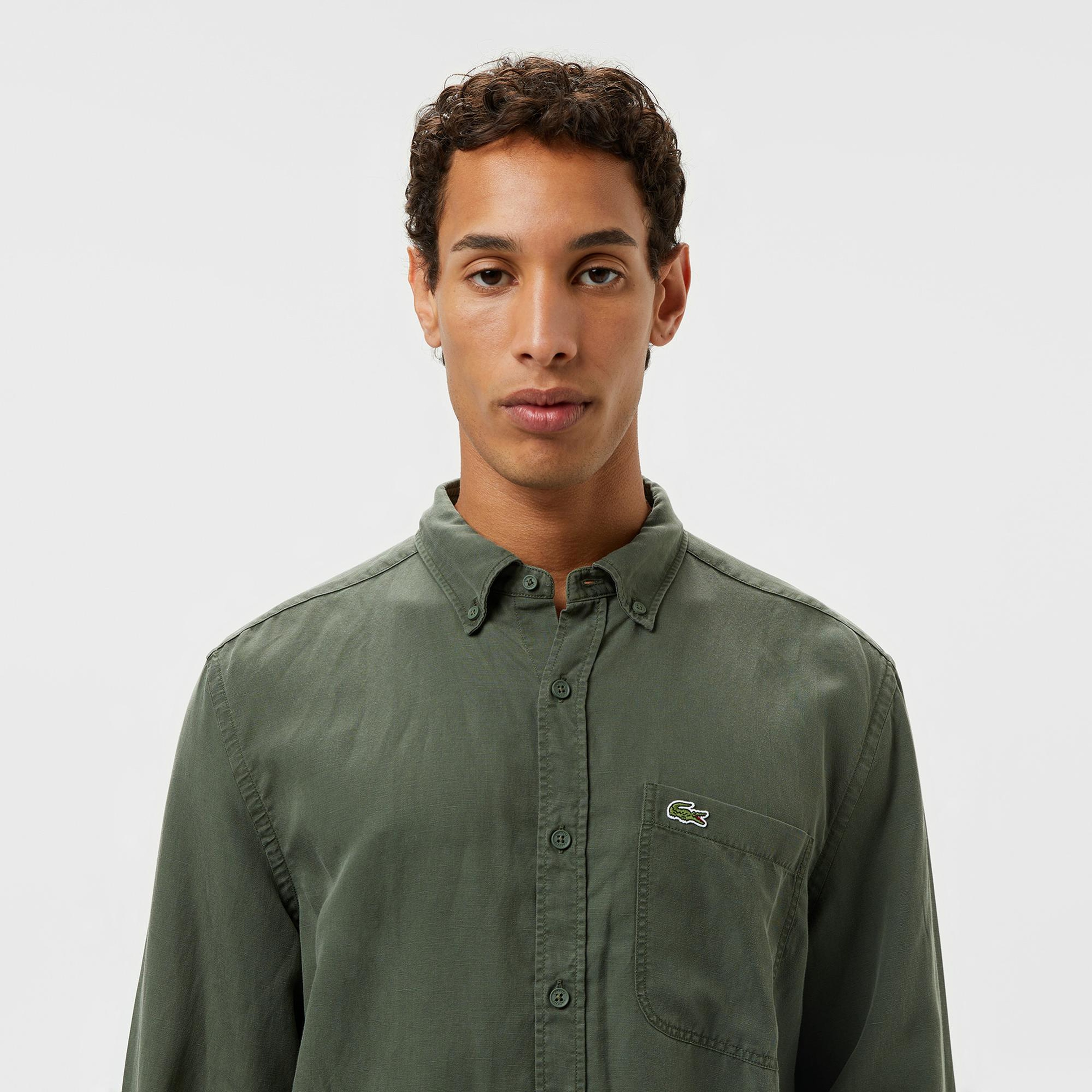 Lacoste Erkek Slim Fit Düğmeli Yaka Haki Gömlek