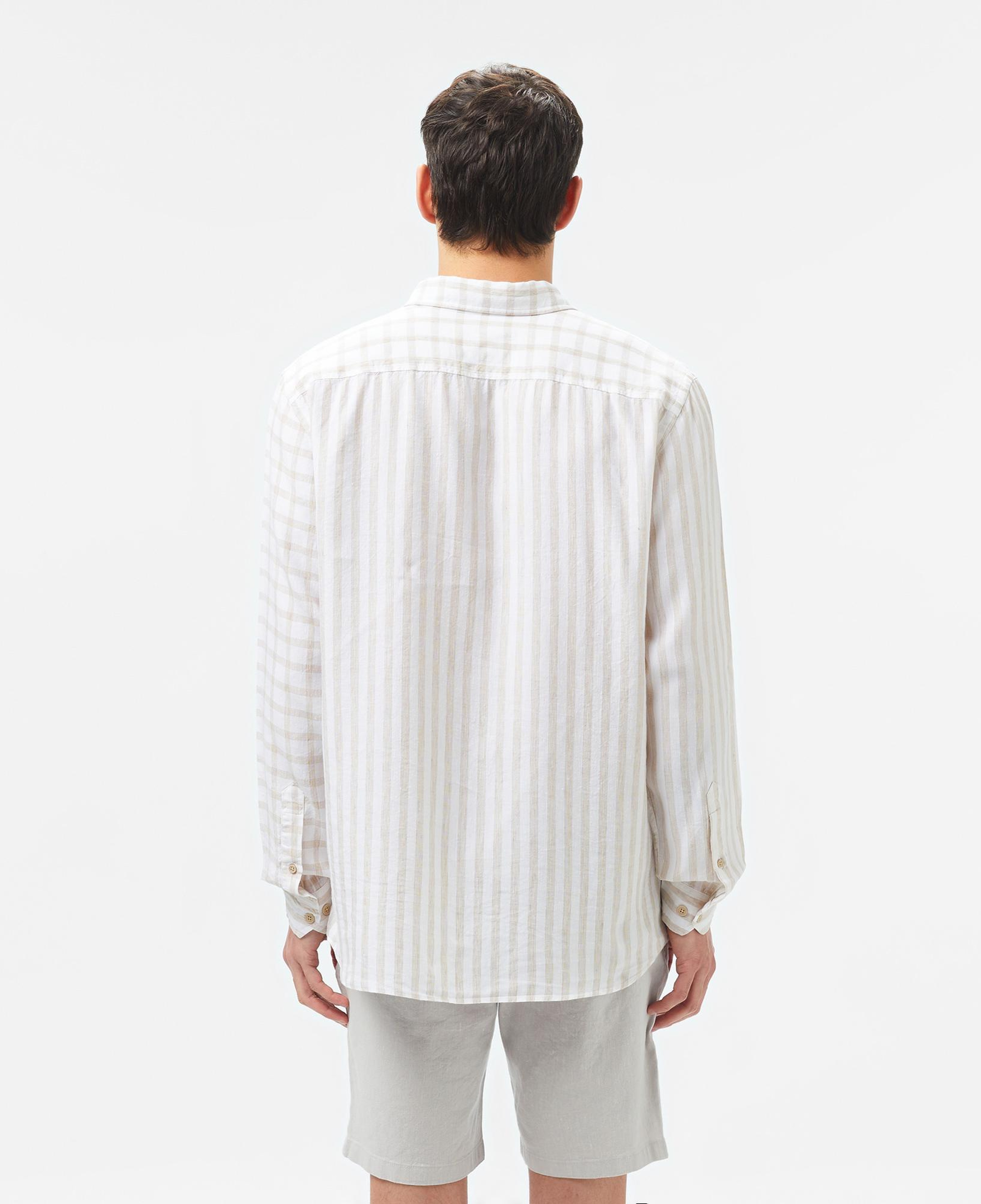 Lacoste Erkek Regular Fit Düğmeli Yaka Ekose Keten Bej Gömlek