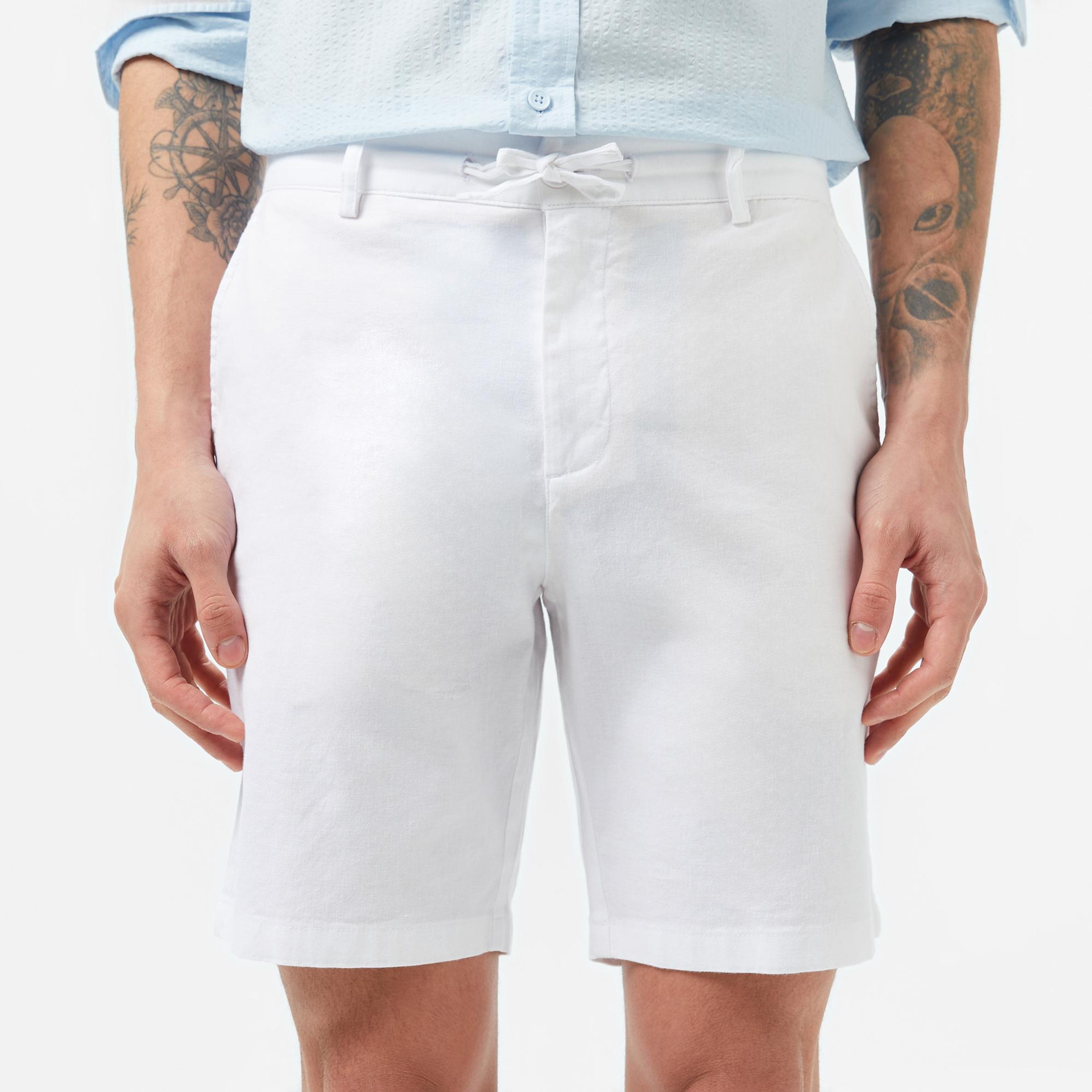 Lacoste Erkek Regular Fit Keten Beyaz Bermuda Şort