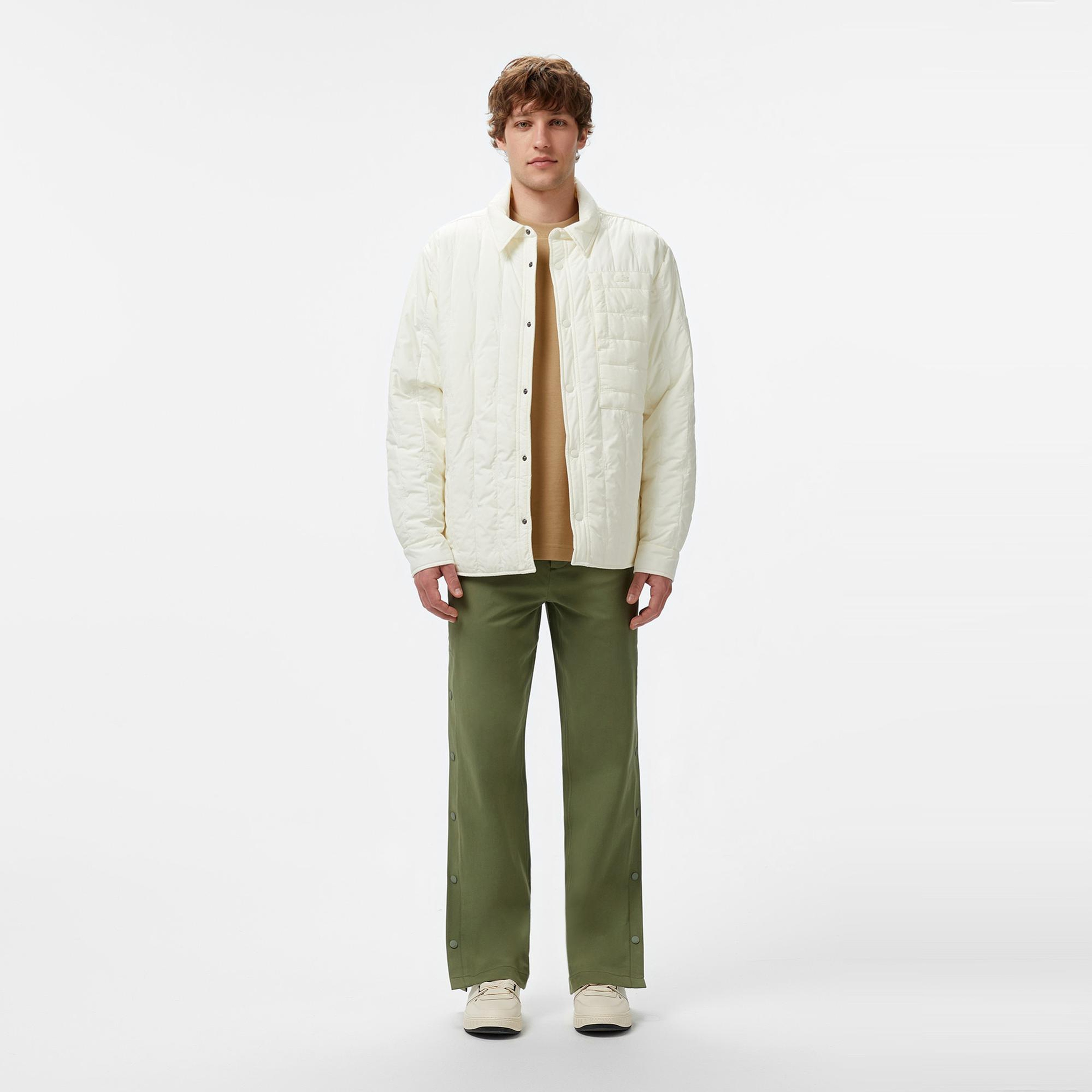 Lacoste Erkek Relaxed Fit Gömlek Yaka Desenli Beyaz Ceket