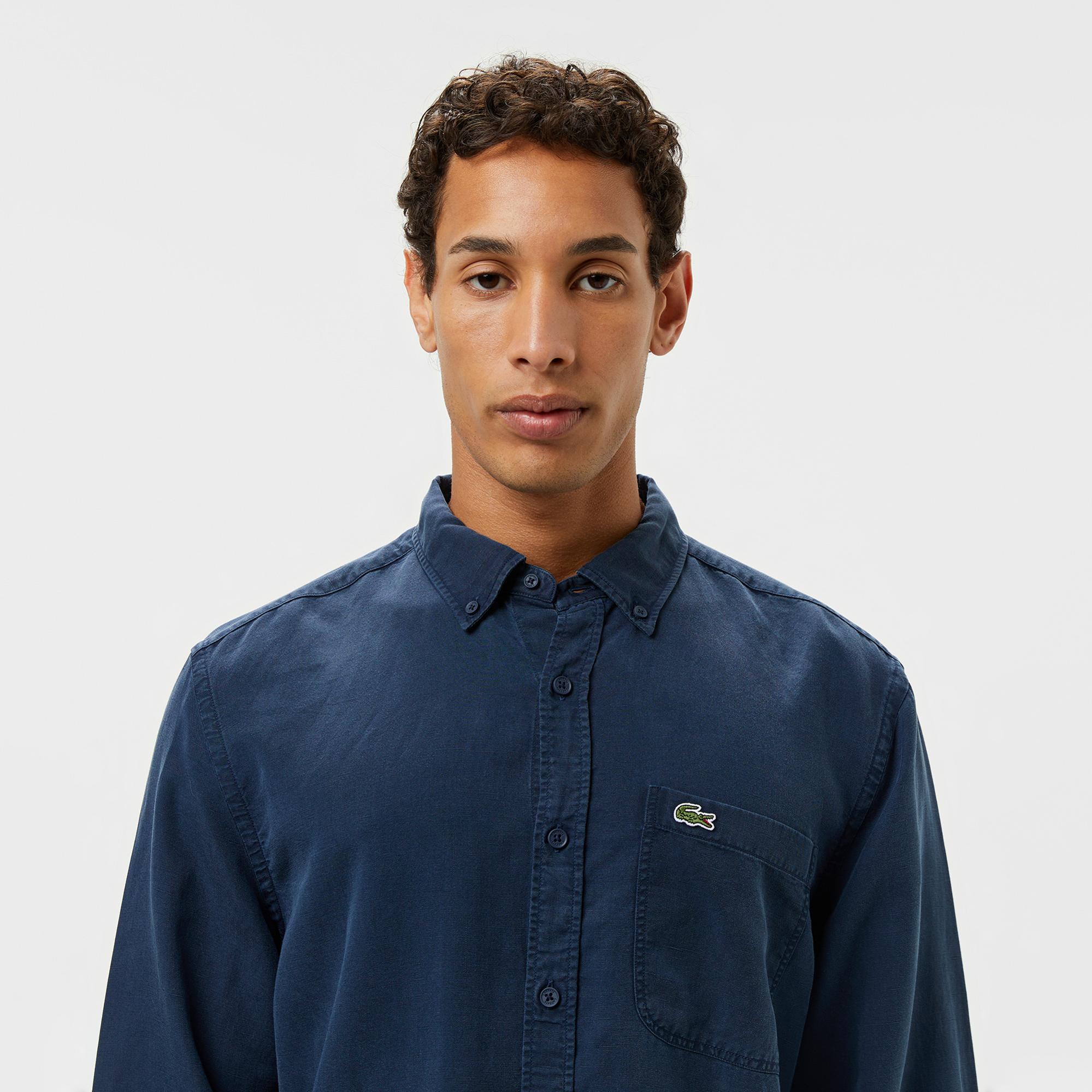 Lacoste Erkek Slim Fit Düğmeli Yaka Lacivert Gömlek