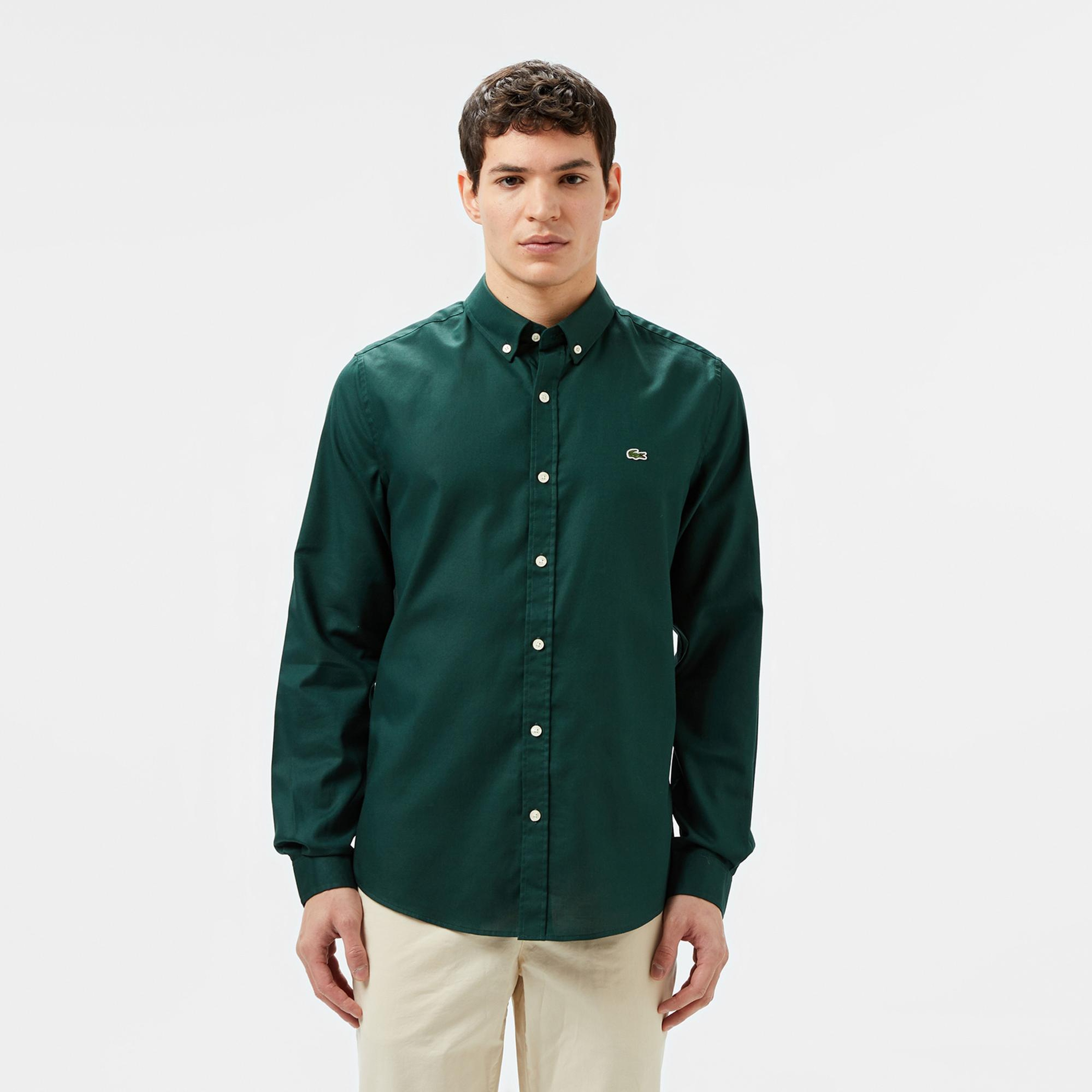 Lacoste Erkek Slim Fit Düğmeli Yaka Koyu Yeşil Gömlek