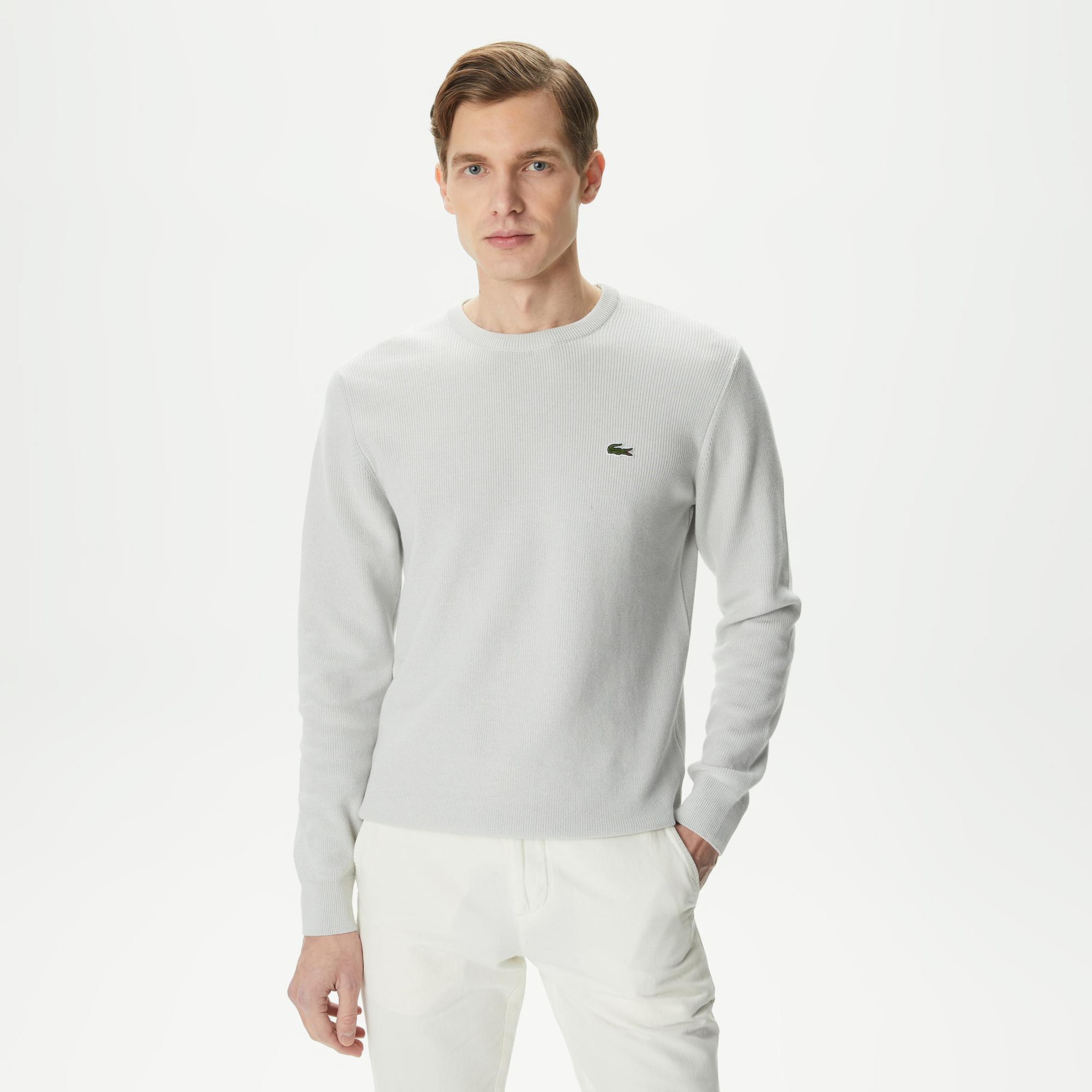 Lacoste Erkek Regular Fit Bisiklet Yaka Gri Kazak