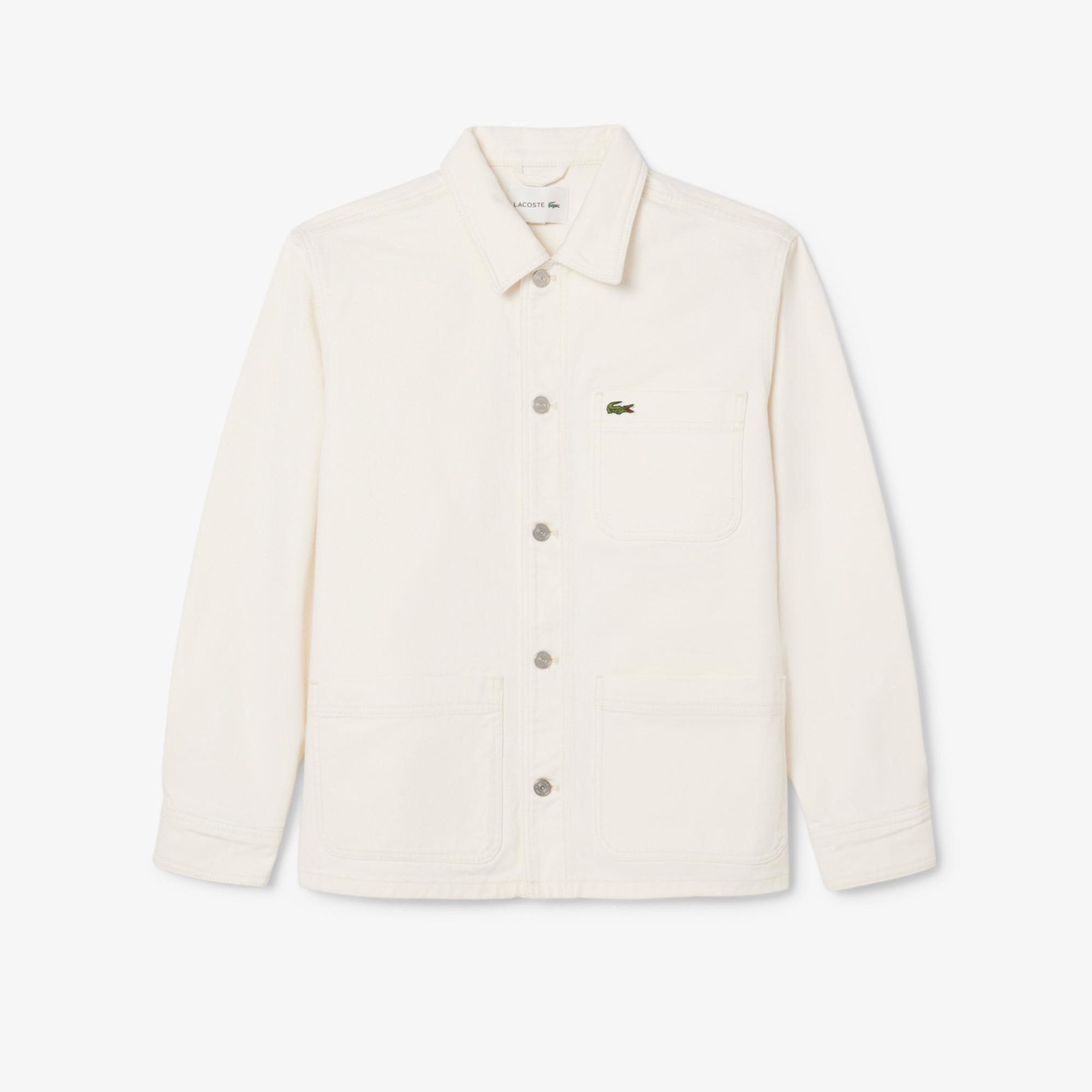 Lacoste Erkek Oversize Fit Gömlek Yaka Denim Krem Ceket