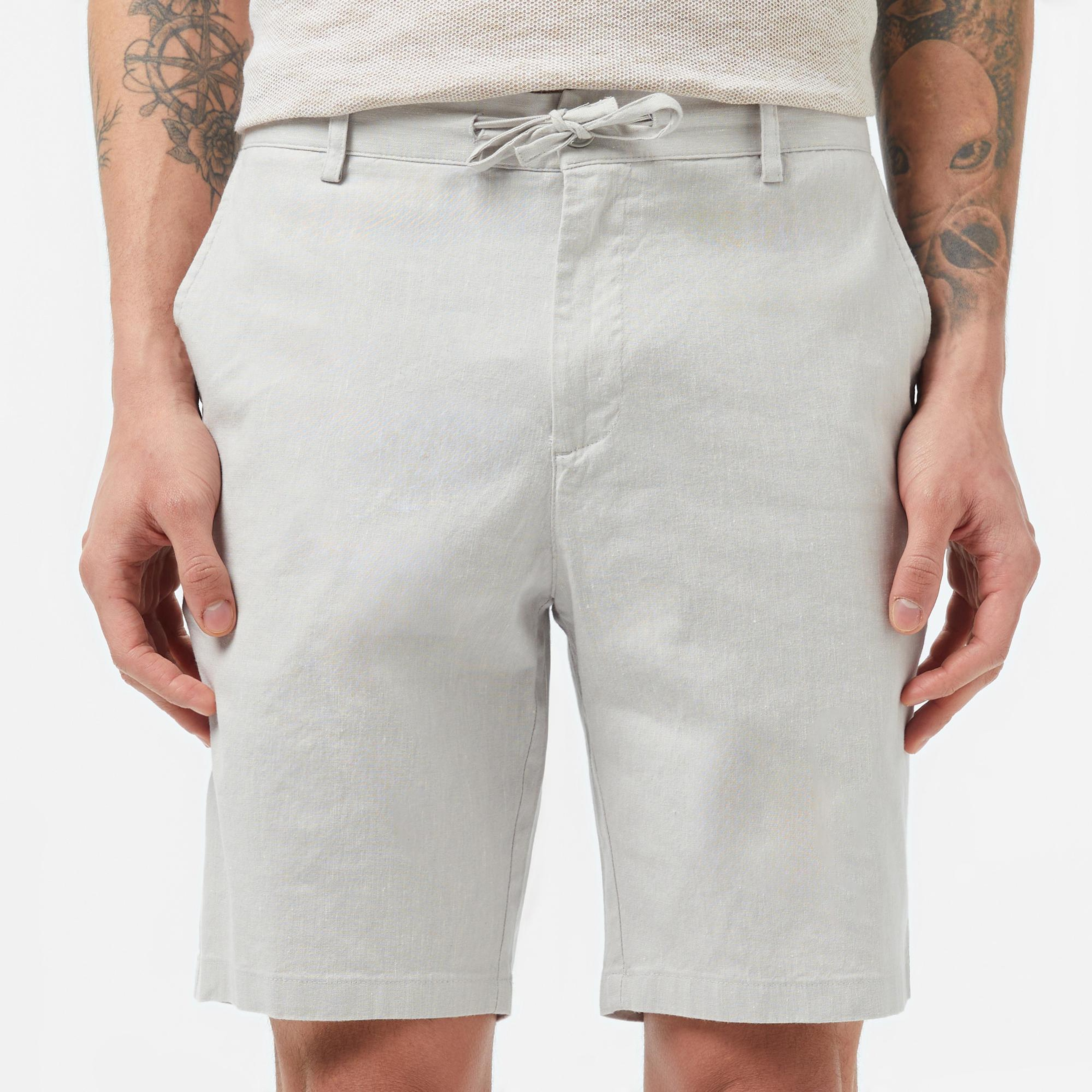 Lacoste Erkek Regular Fit Keten Gri Bermuda Şort