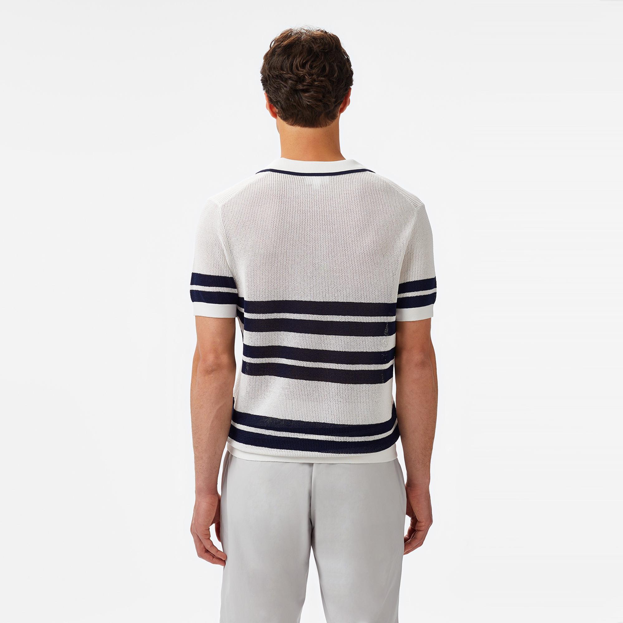 Lacoste Erkek Classic Fit Kısa Kollu Polo Yaka Çizgili Beyaz Triko