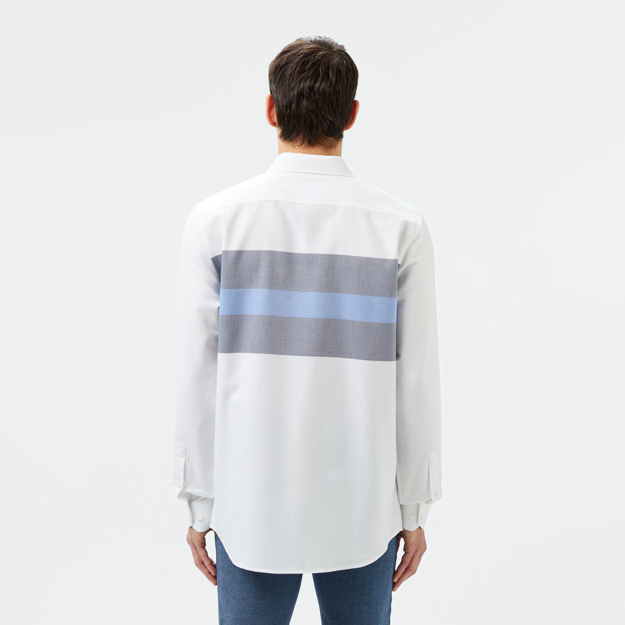 Lacoste Erkek Slim Fit Renk Bloklu Beyaz Gömlek