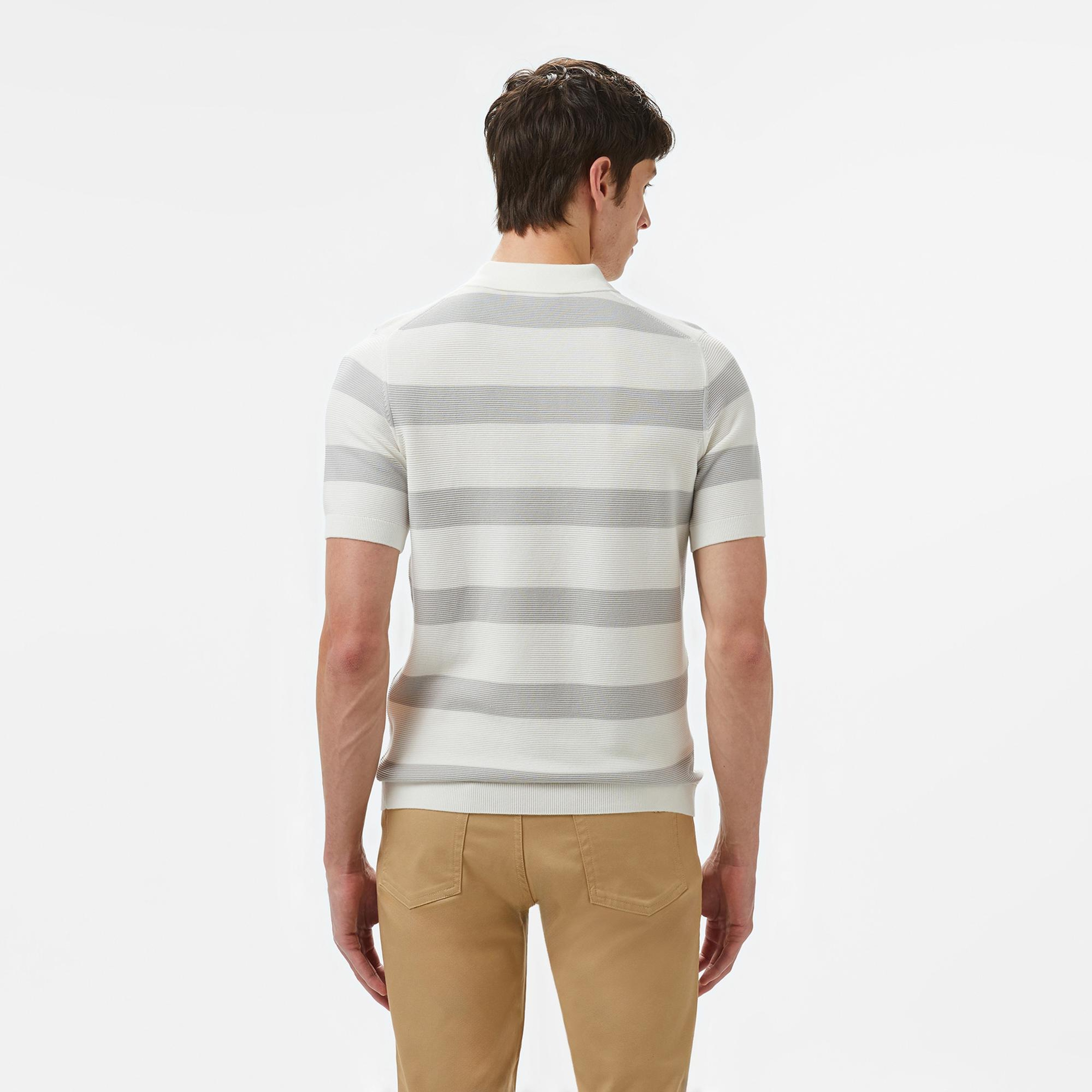 Lacoste Erkek Polo Yaka Çizgili Gri Triko