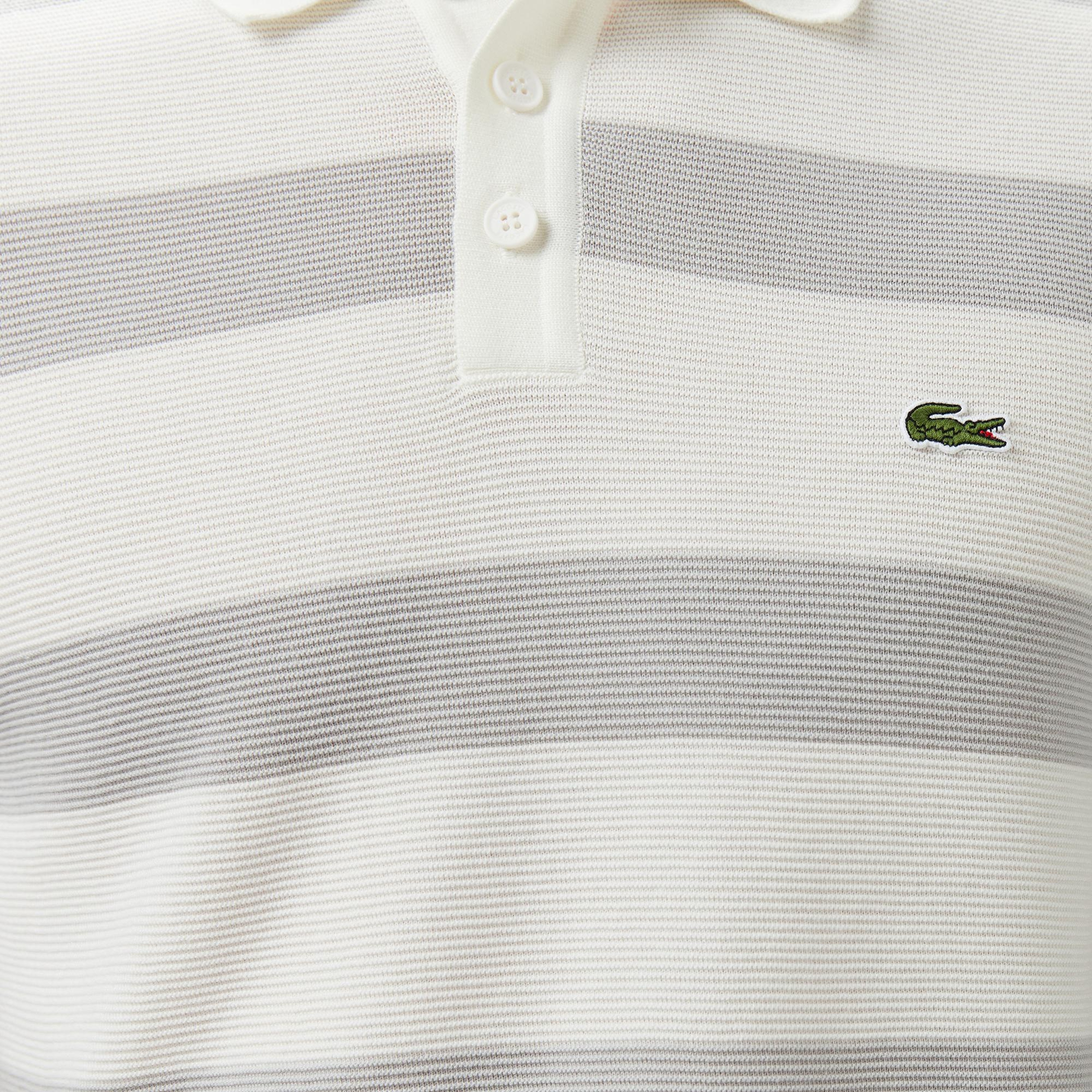 Lacoste Erkek Polo Yaka Çizgili Gri Triko