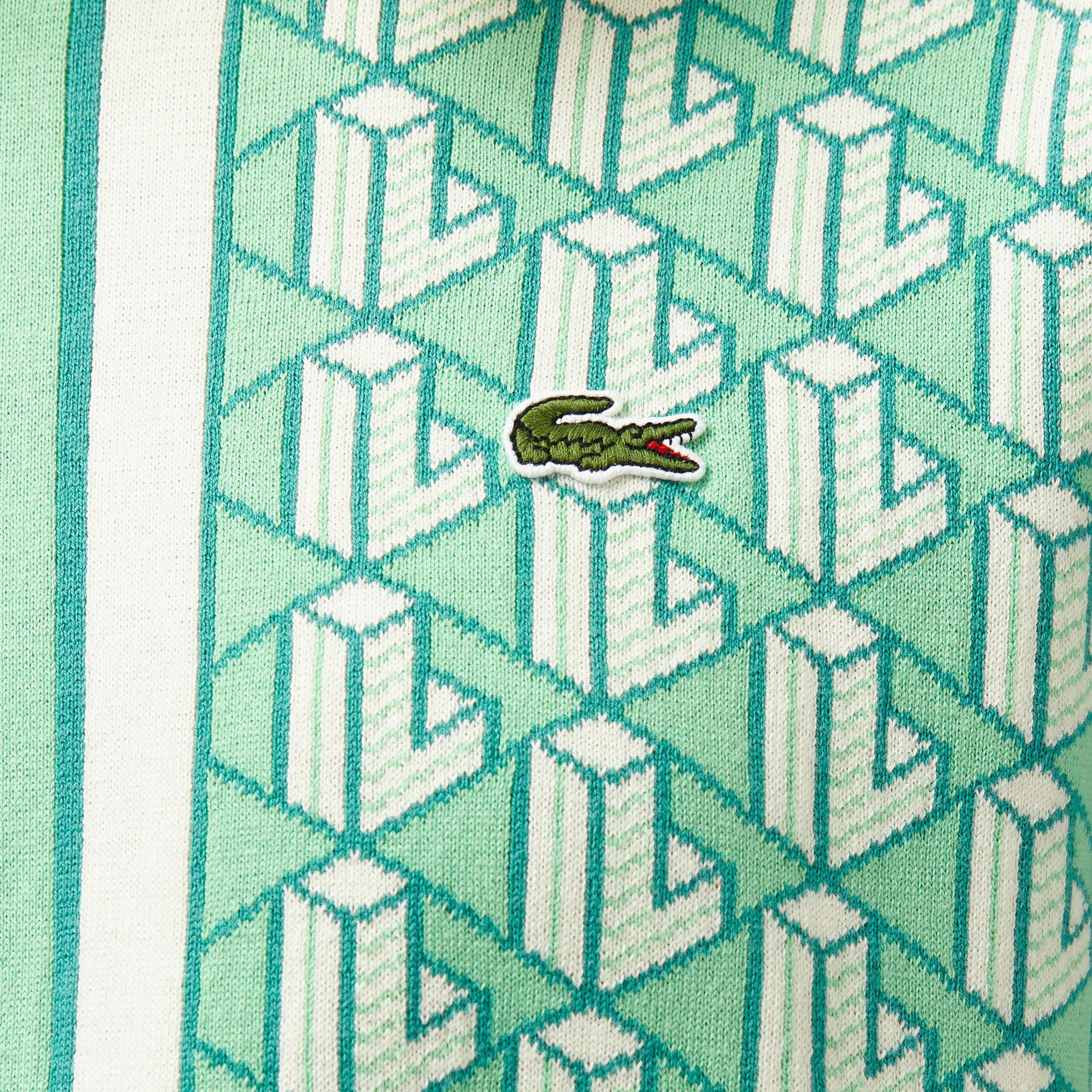 Lacoste Kadın Kısa Kollu Bisiklet Yaka Desenli Açık Yeşil Triko