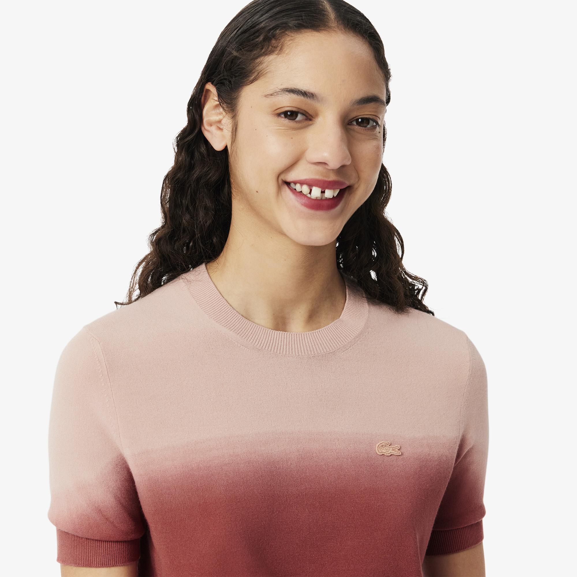 Lacoste Kadın Classic Fit Kısa Kollu Bisiklet Yaka Renk Bloklu Pembe Triko