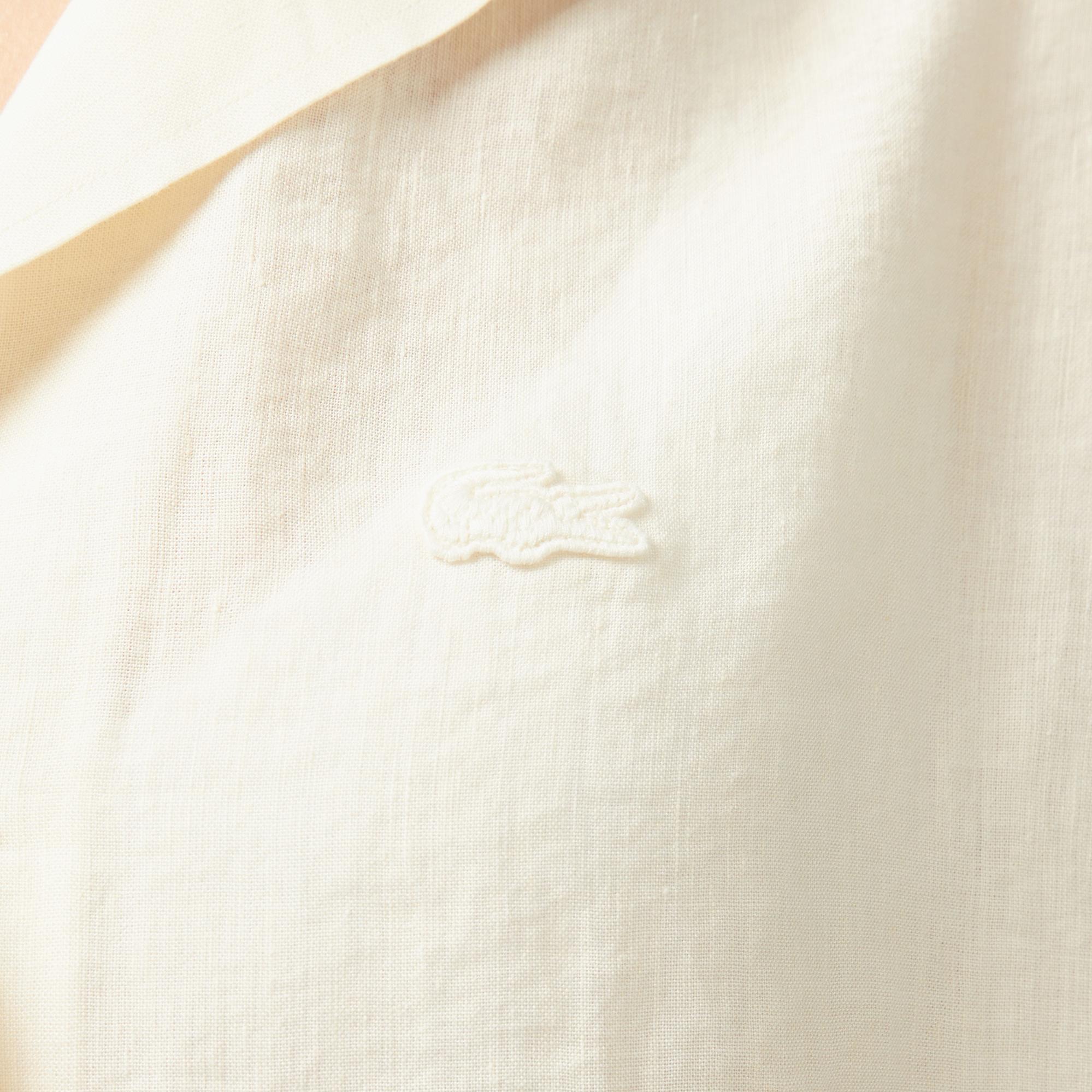 Lacoste Kadın Regular Fit Kısa Kollu Keten Beyaz Gömlek