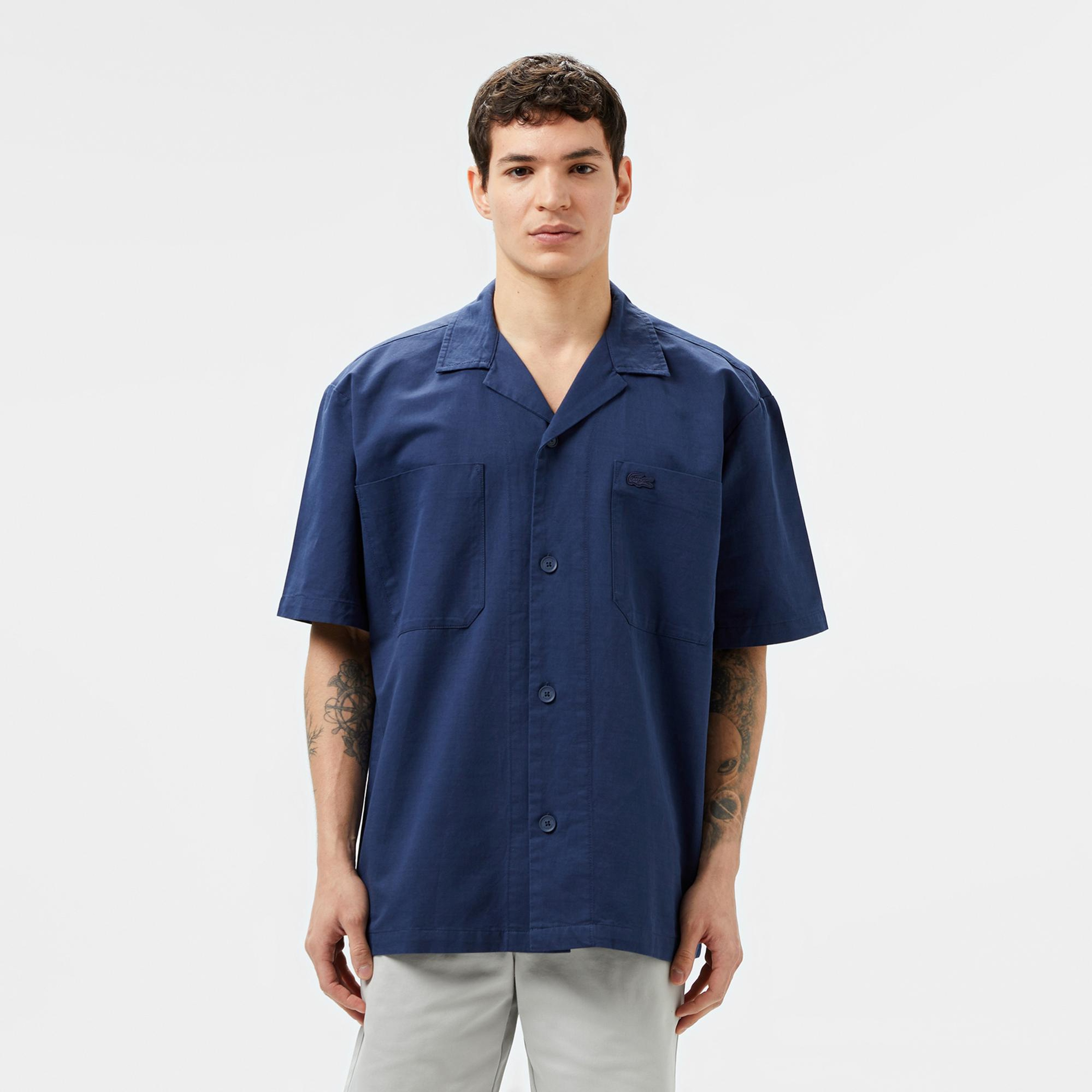 Lacoste Erkek Relaxed Fit Kısa Kollu Lacivert Gömlek