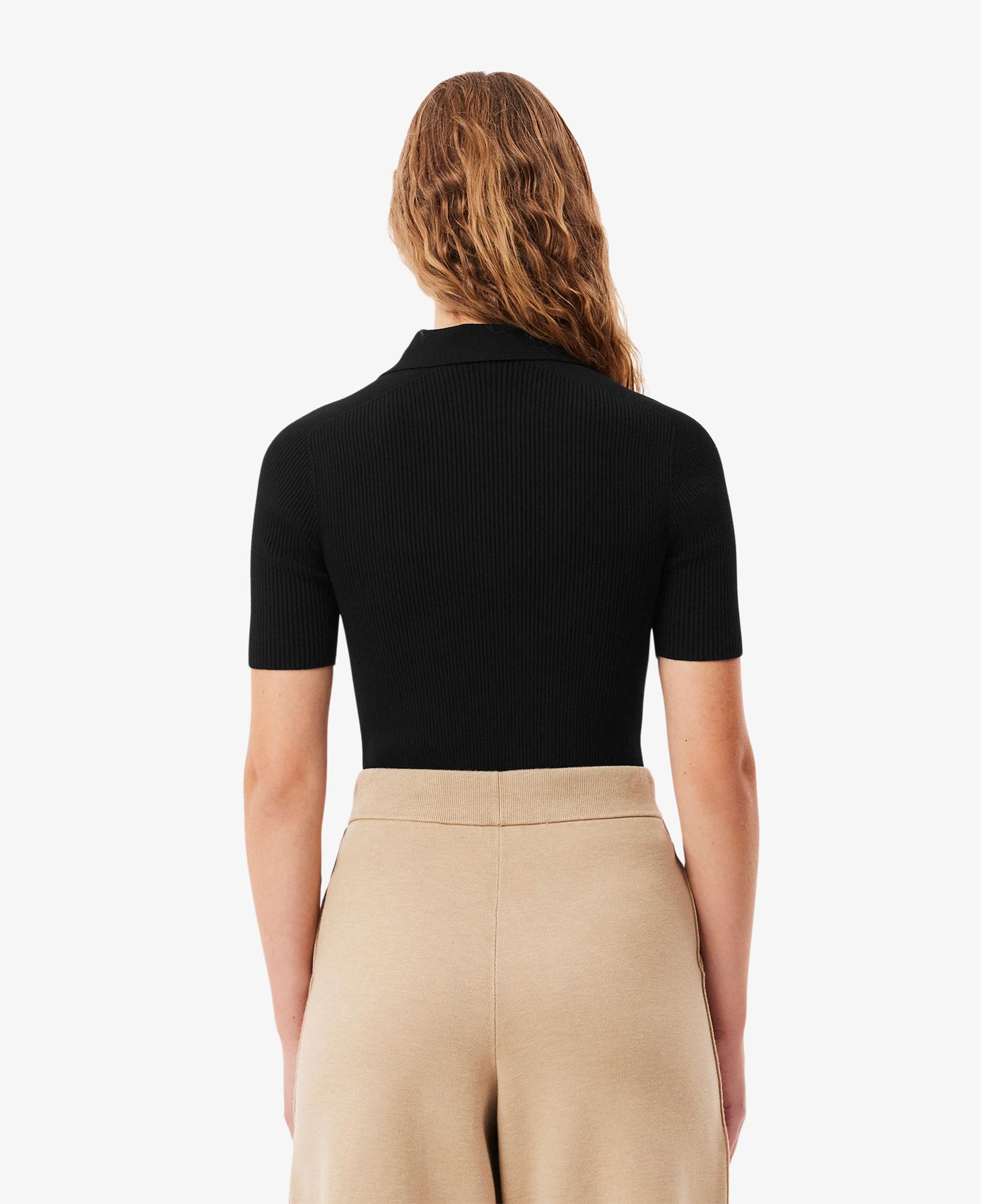 Lacoste Kadın Slim Fit Kısa Kollu Yarım Fermuarlı Siyah Triko