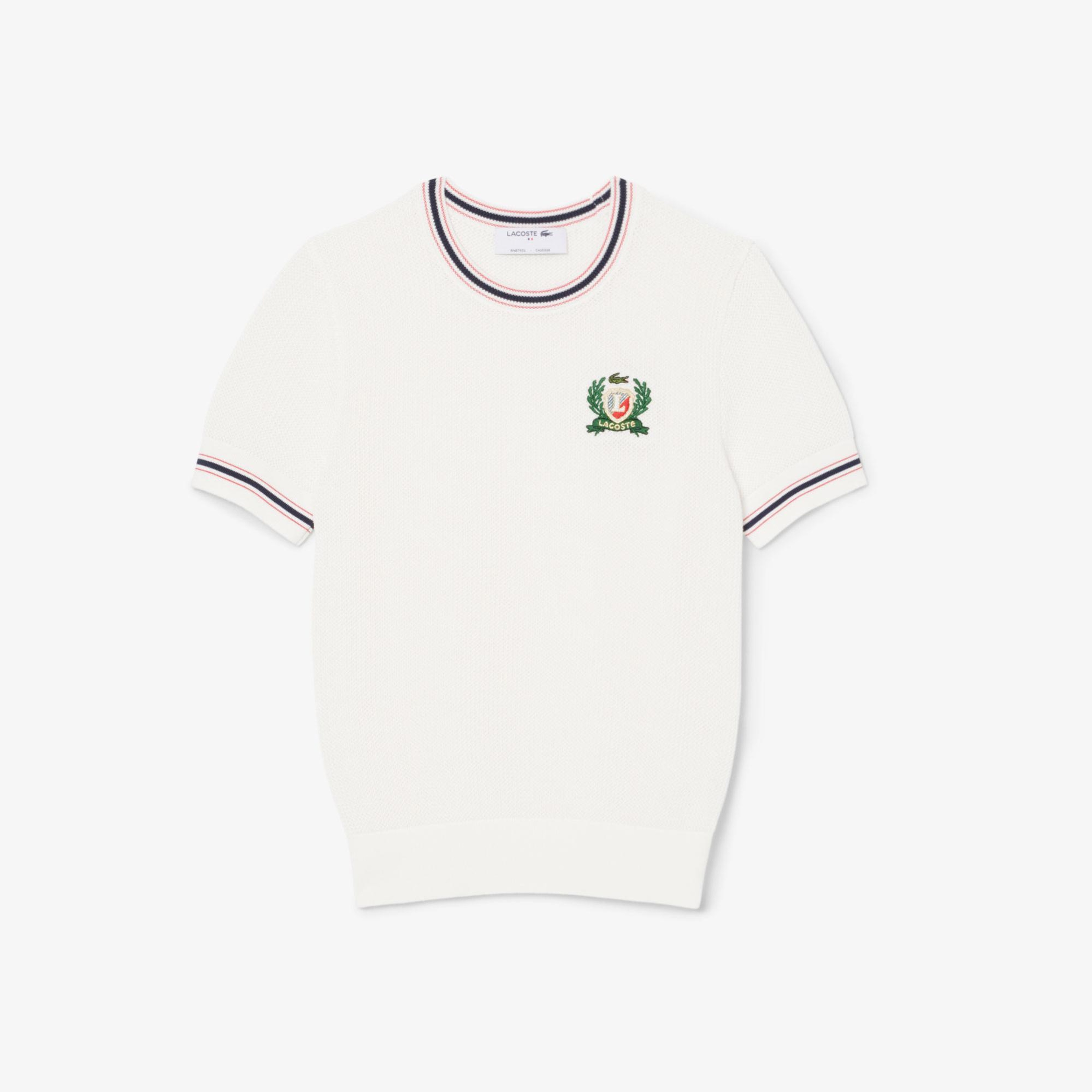 Lacoste Kadın Regular Fit Kısa Kollu Bisiklet Yaka Beyaz Triko