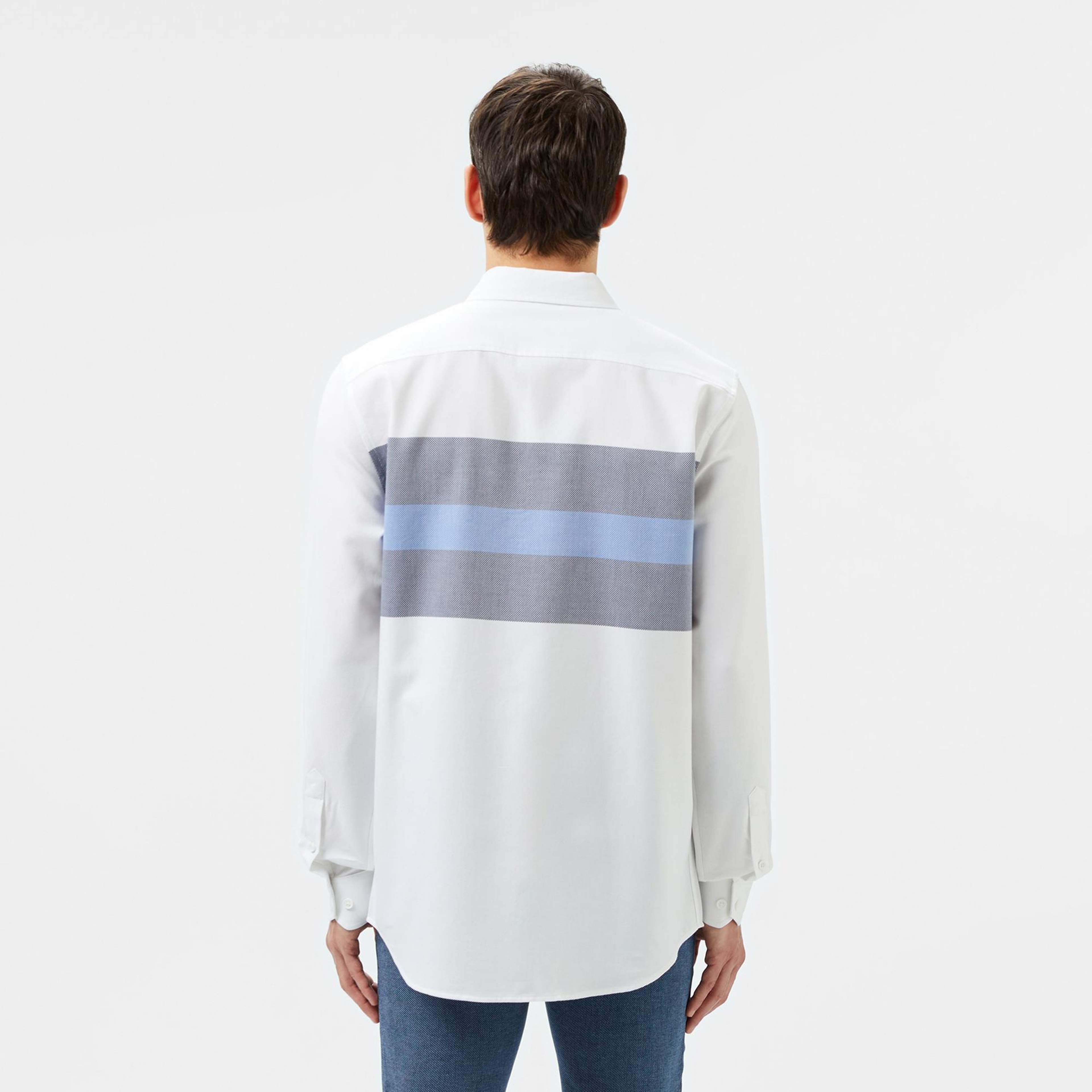 Lacoste Erkek Slim Fit Renk Bloklu Beyaz Gömlek