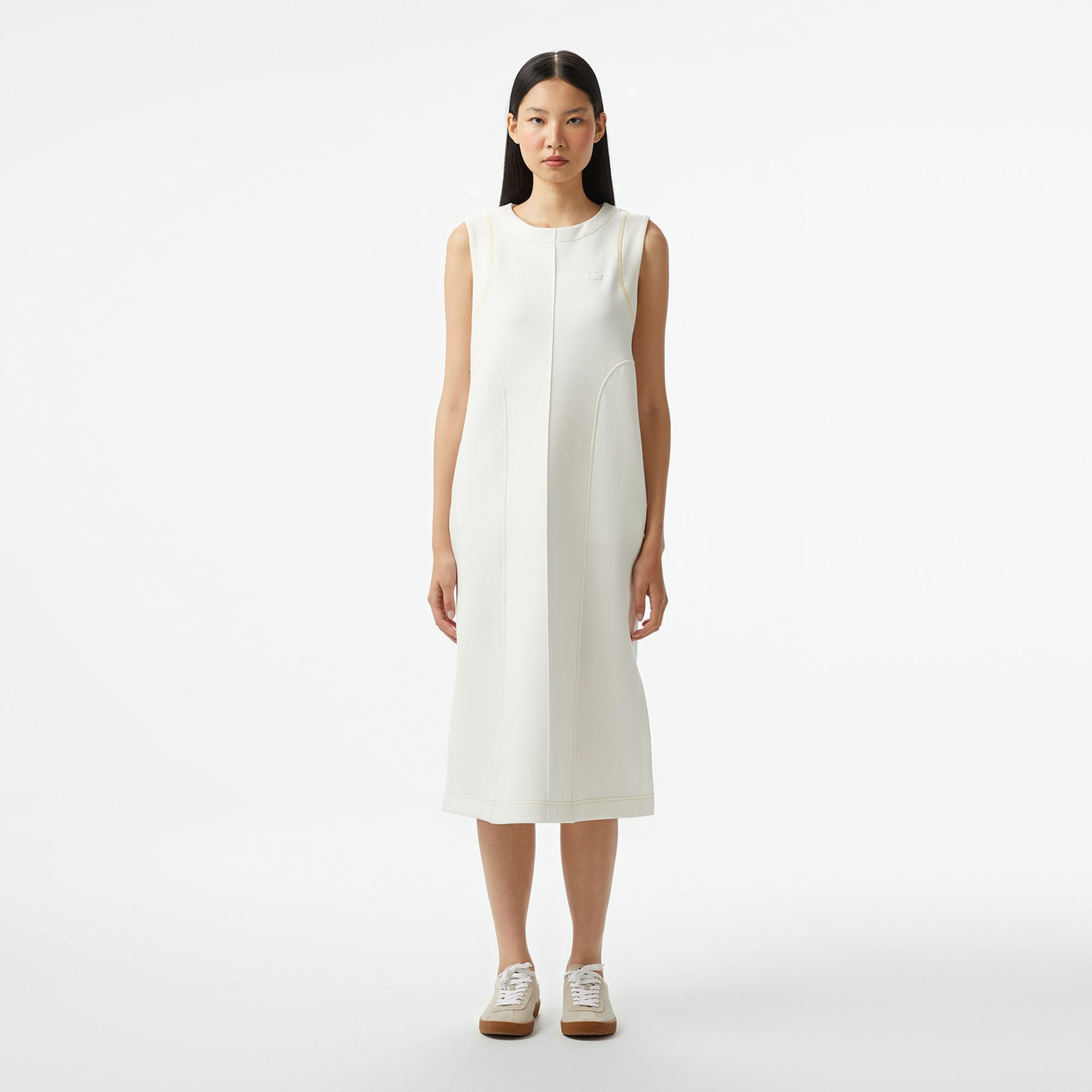 Lacoste Kadın Relaxed Fit Kolsuz Bisiklet Yaka Beyaz Elbise