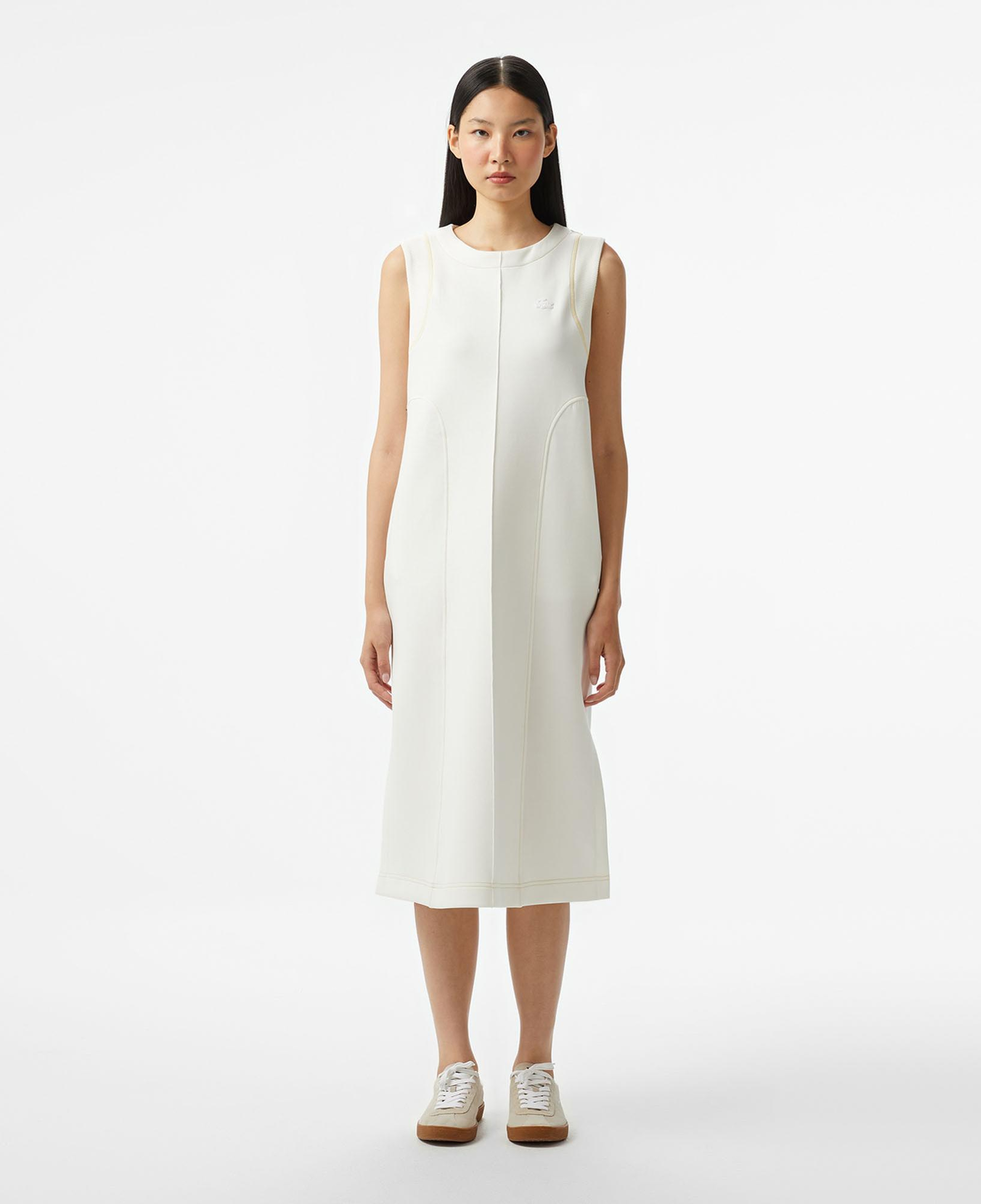 Lacoste Kadın Relaxed Fit Kolsuz Bisiklet Yaka Beyaz Elbise