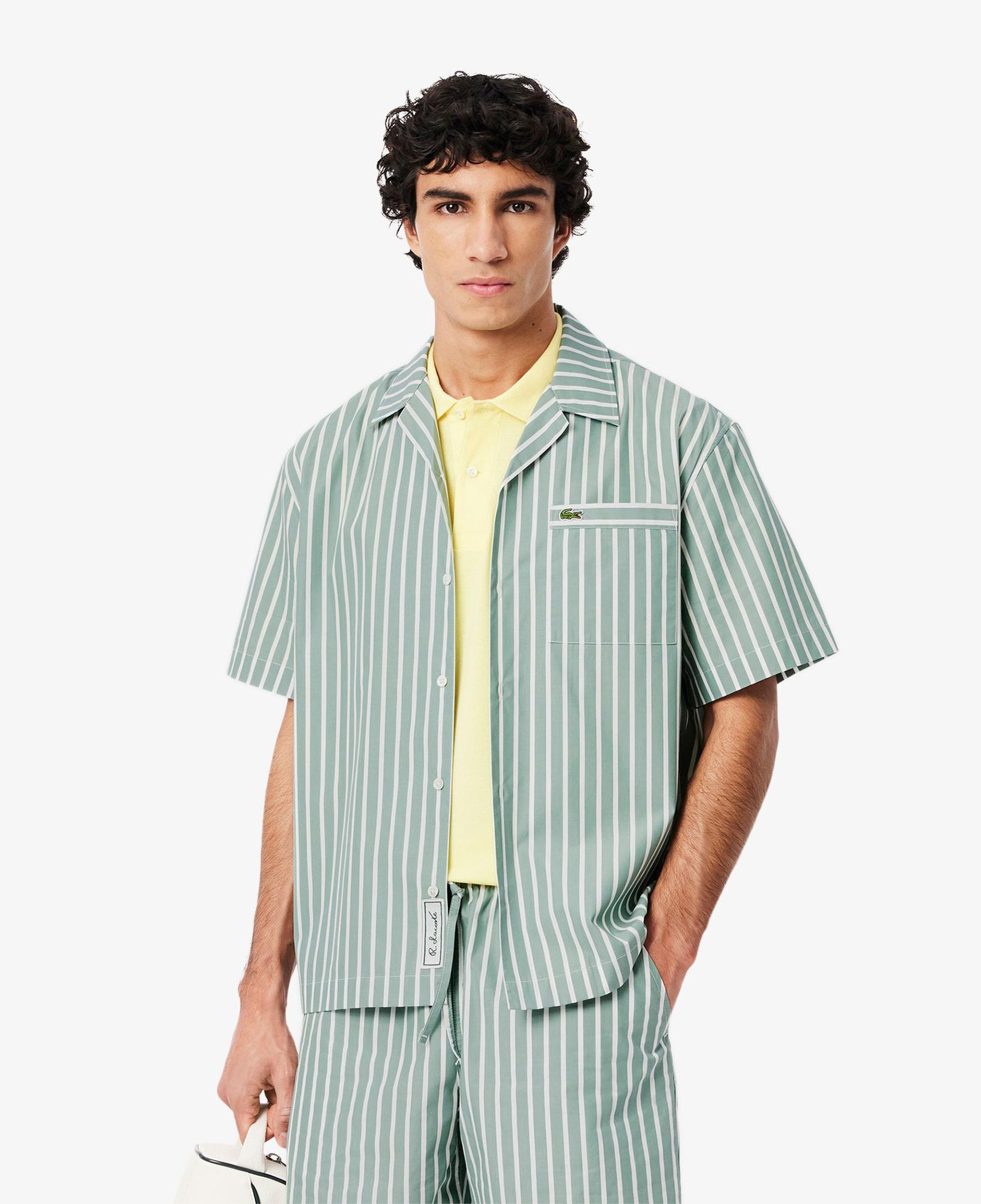 Lacoste Erkek Relaxed Fit Kısa Kollu Çizgili Yeşil Gömlek