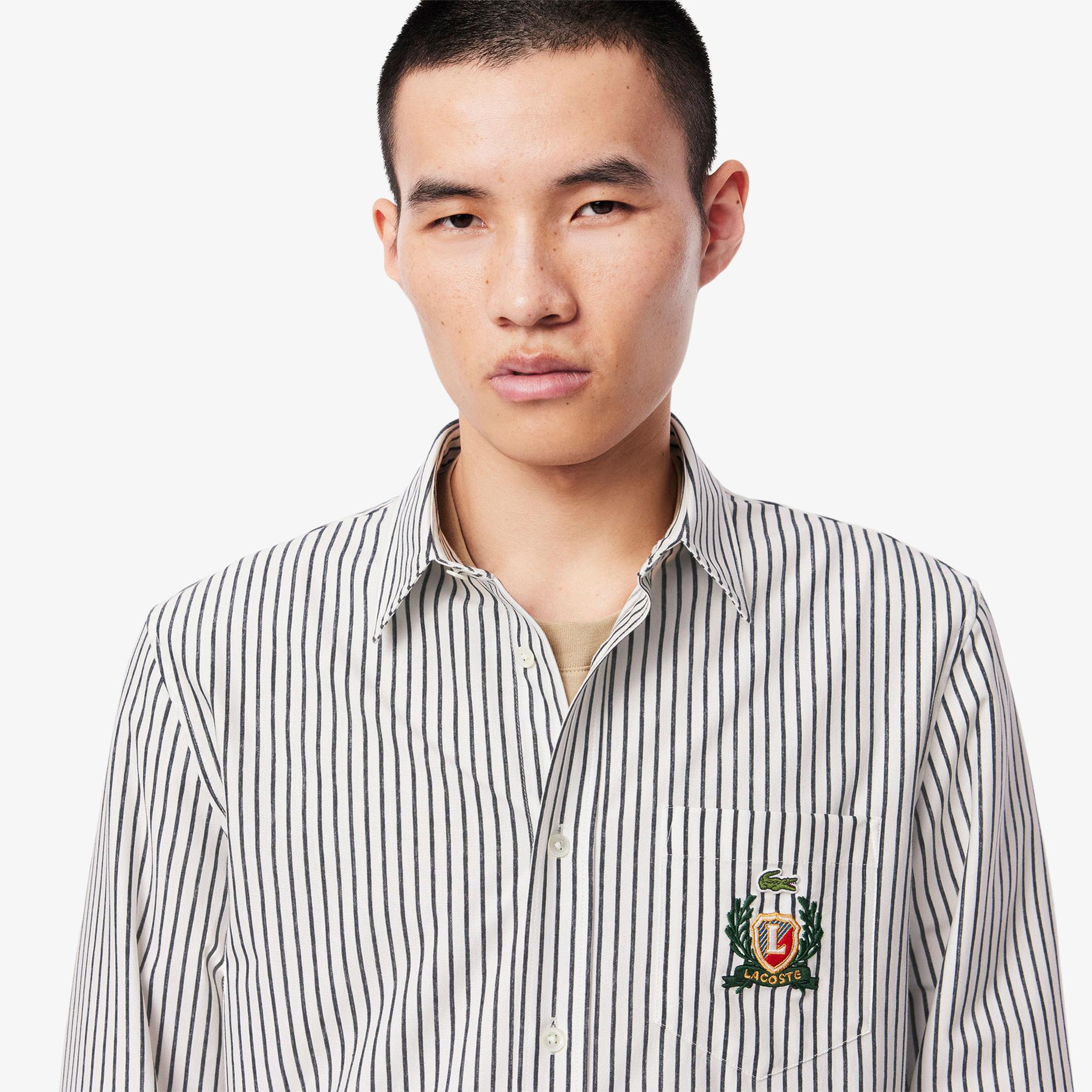 Lacoste Erkek Regular Fit Çizgili Beyaz Gömlek