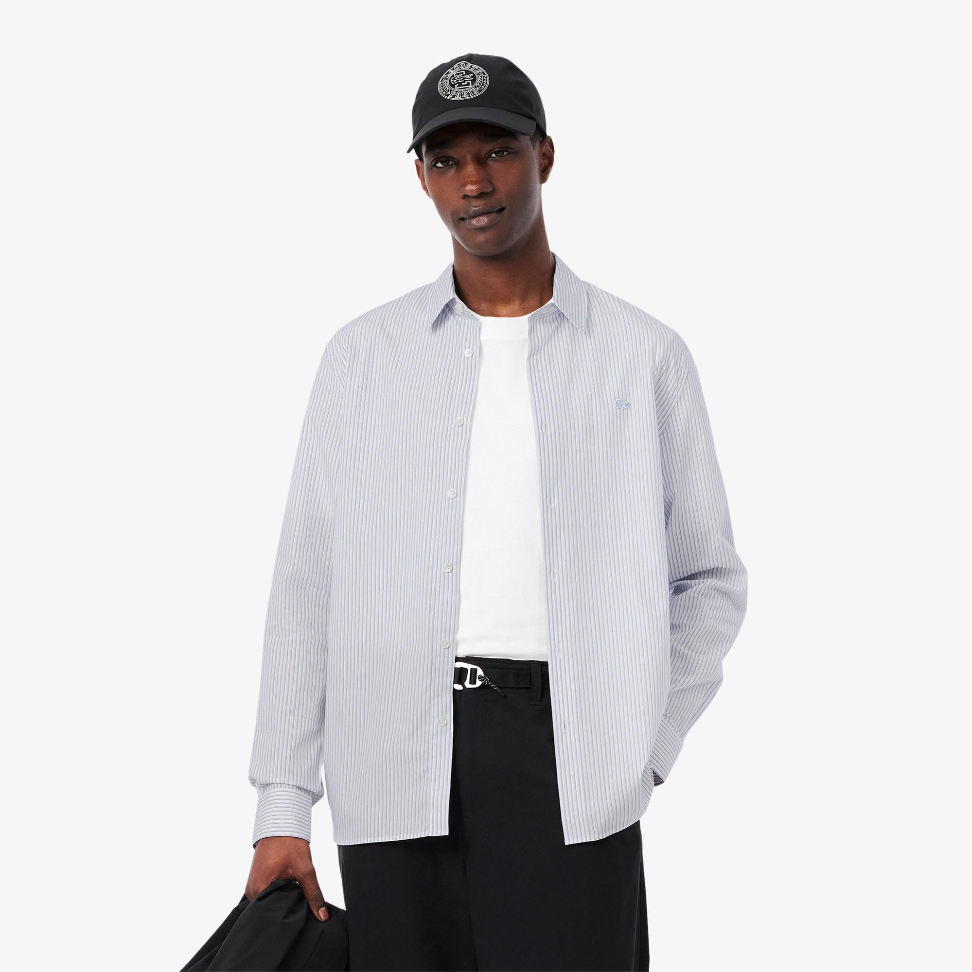 Lacoste Erkek Regular Fit Çizgili Açık Mavi Gömlek