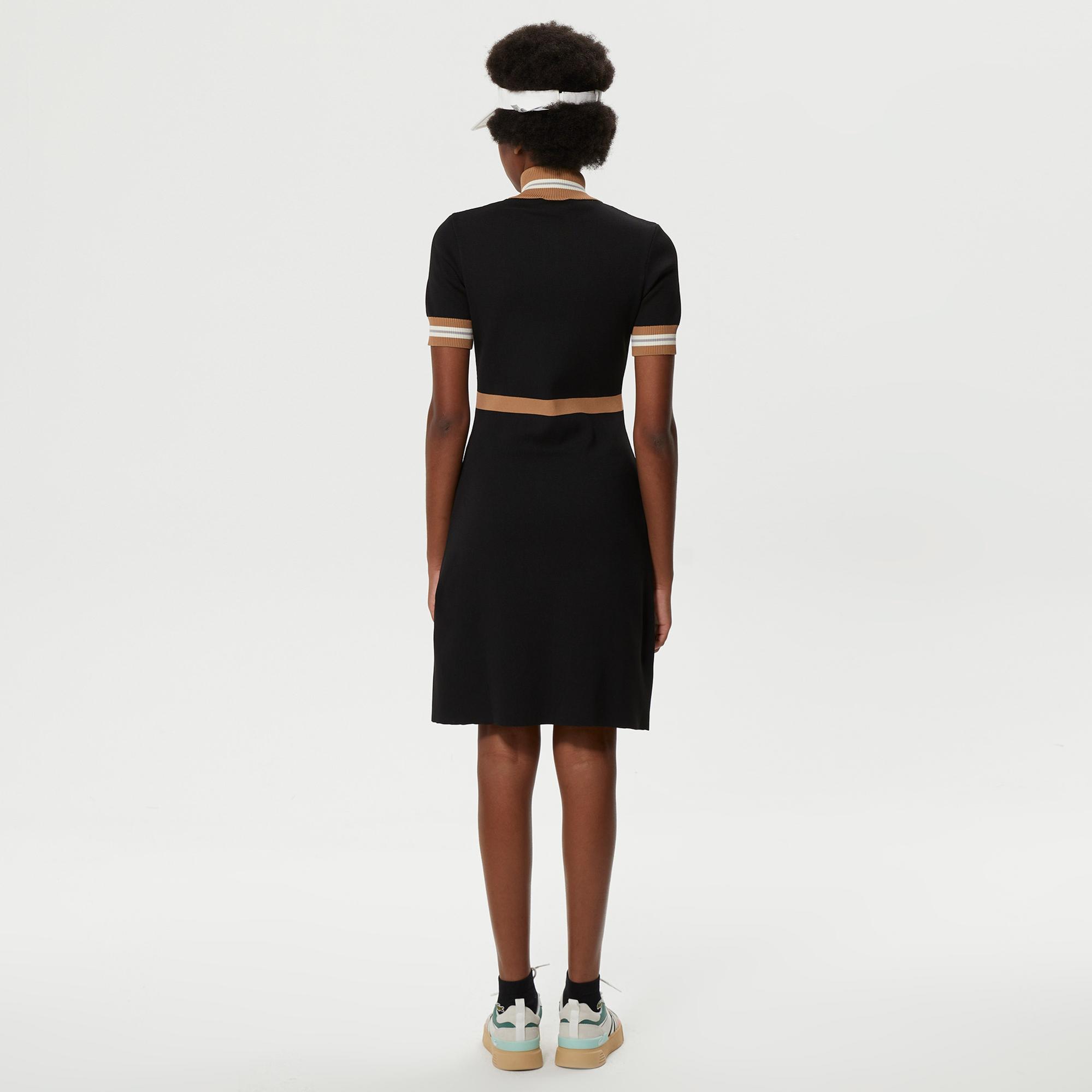 Lacoste Kadın Flare Fit Kısa Kollu Dik Yaka Siyah Elbise