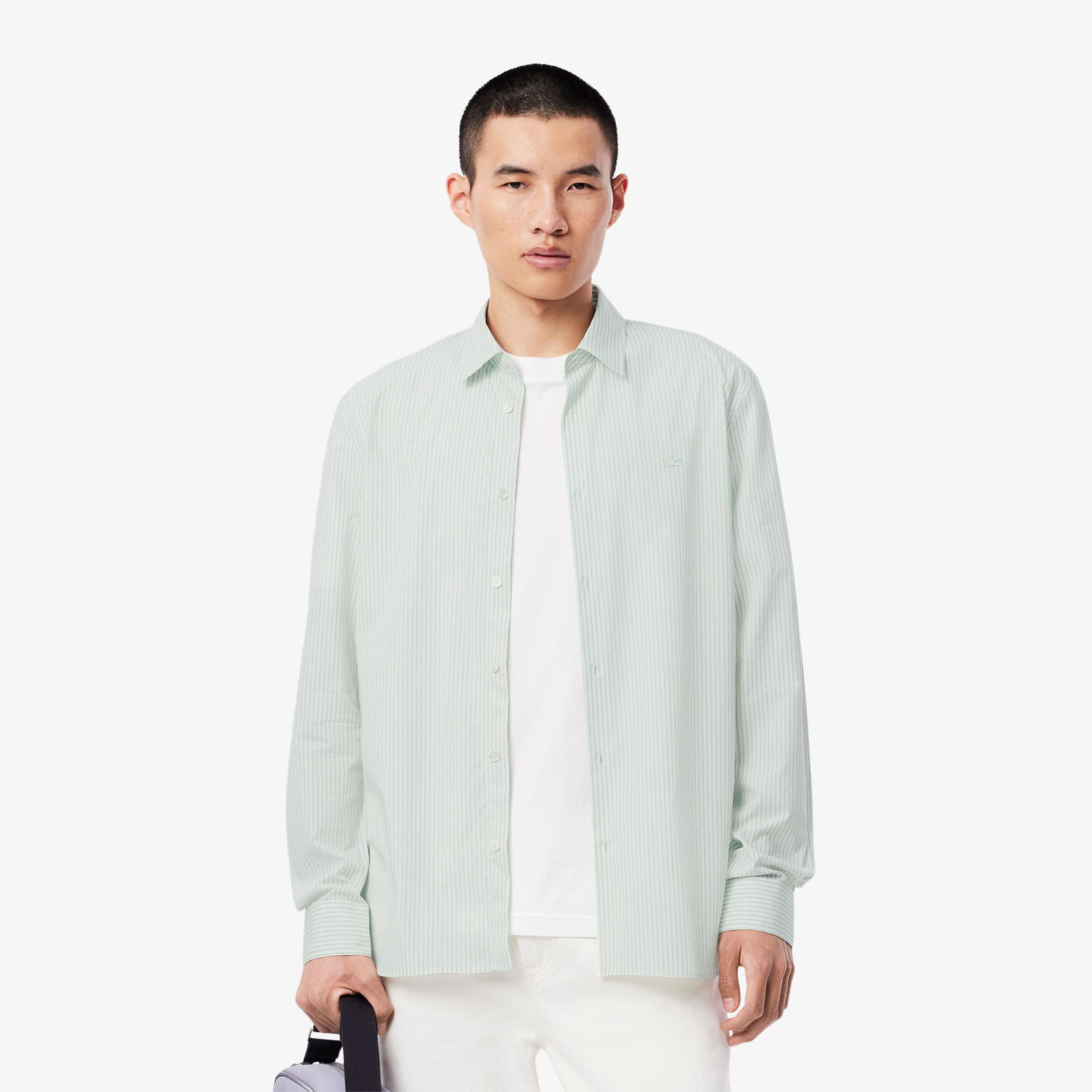 Lacoste Erkek Regular Fit Çizgili Açık Yeşil Gömlek