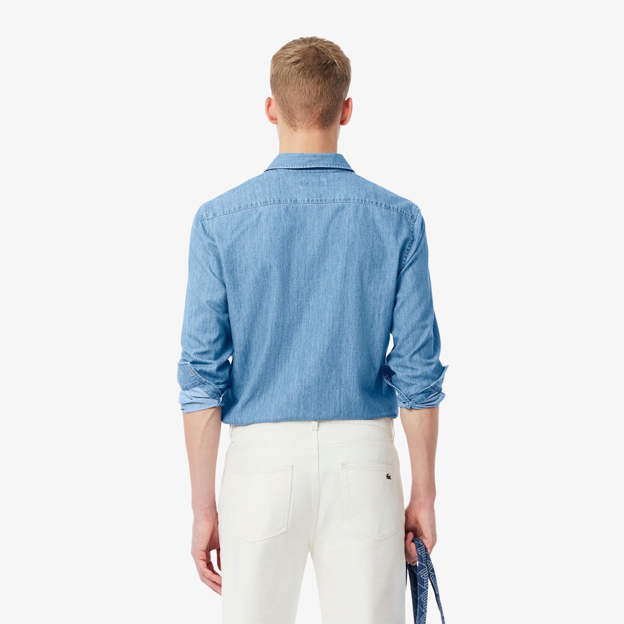 Lacoste Erkek Regular Fit Uzun Kollu Denim Mavi Gömlek