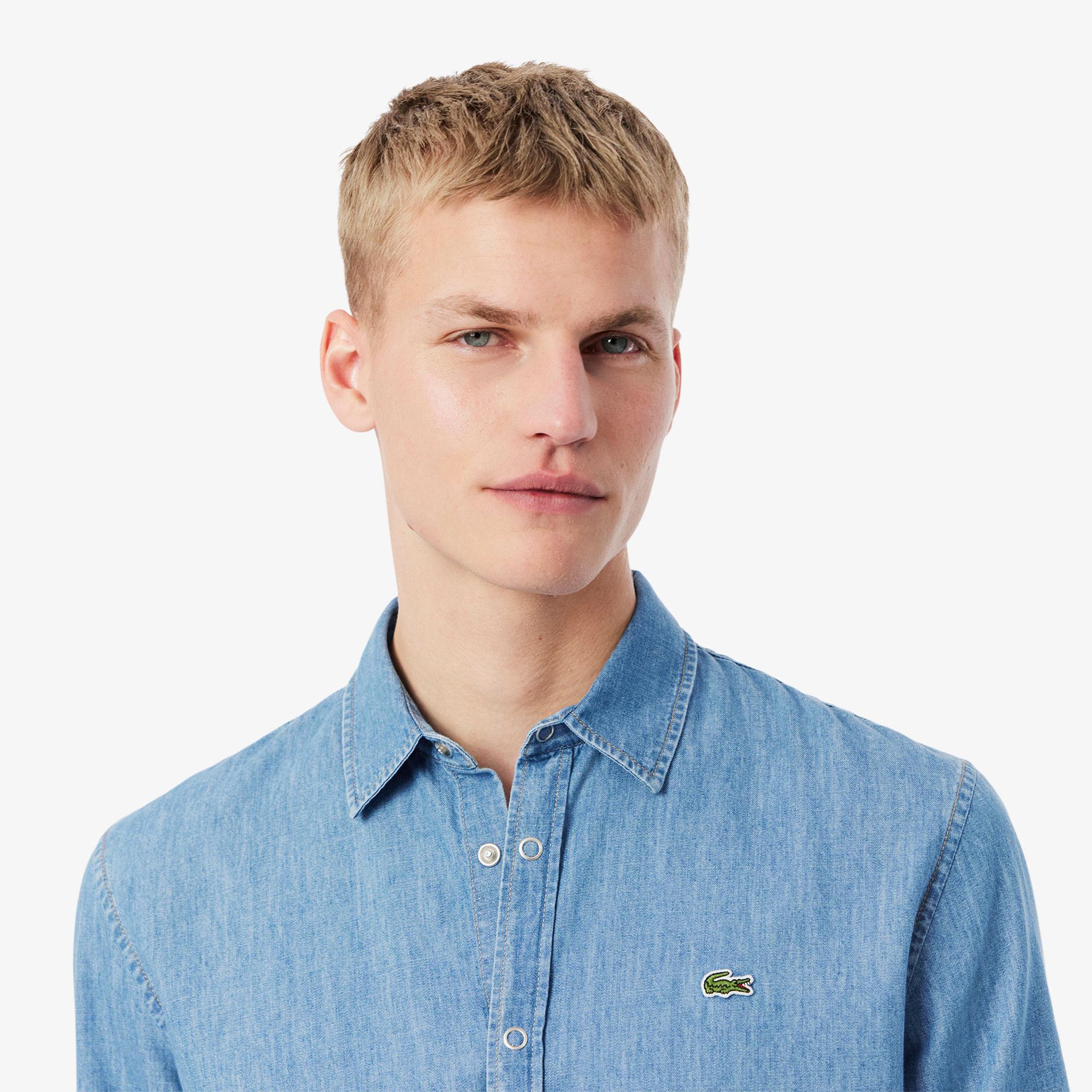 Lacoste Erkek Regular Fit Uzun Kollu Denim Mavi Gömlek