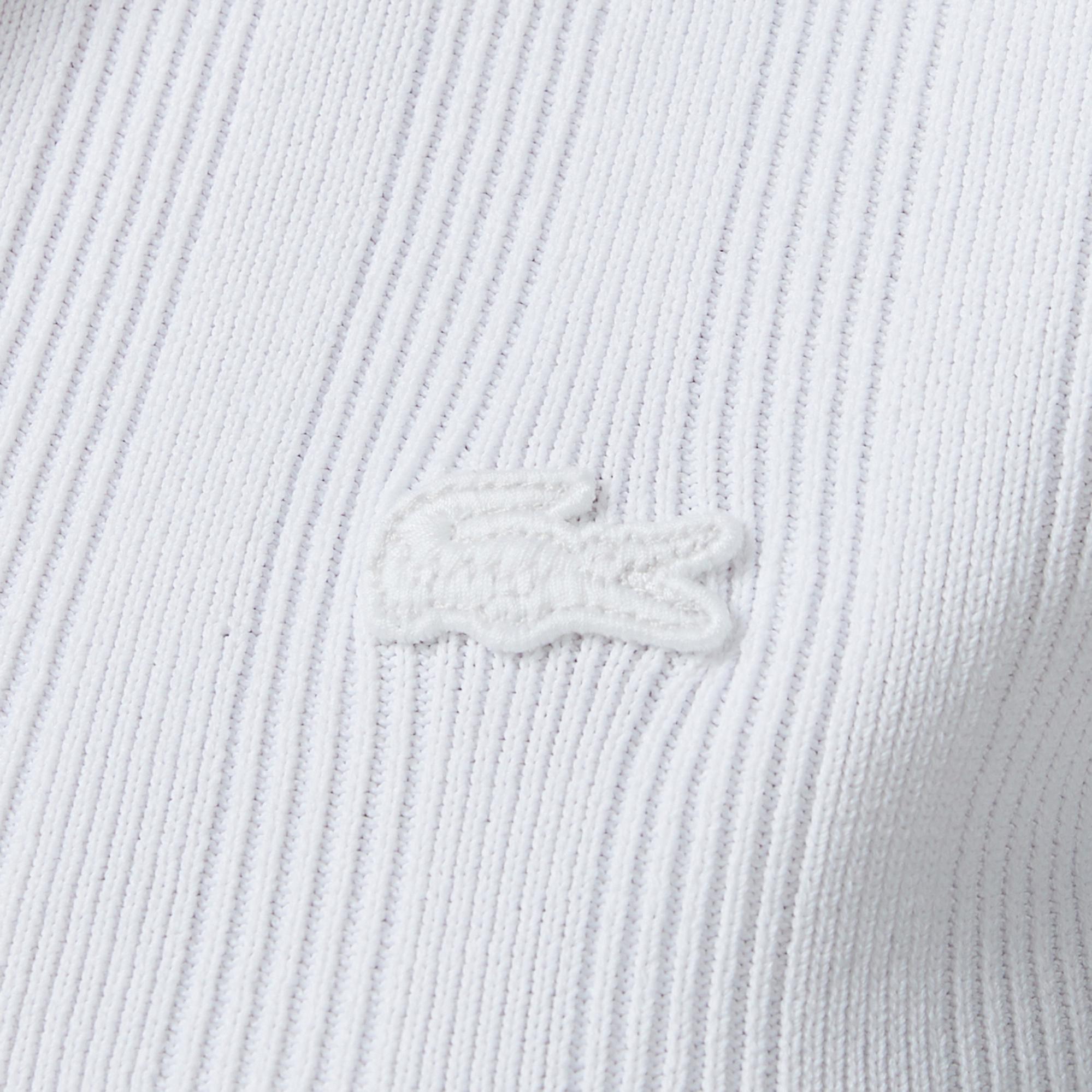 Lacoste Kadın Slim Fit Kısa Kollu Yarım Fermuarlı Beyaz Triko