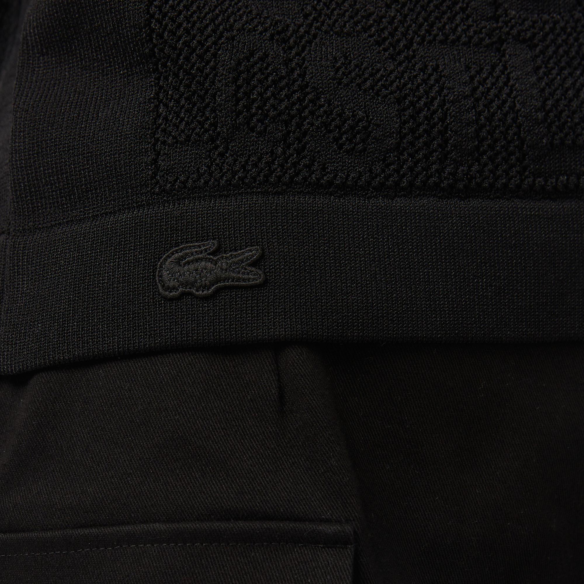 Lacoste Kadın Kısa Kollu Bisiklet Yaka Desenli Siyah Triko