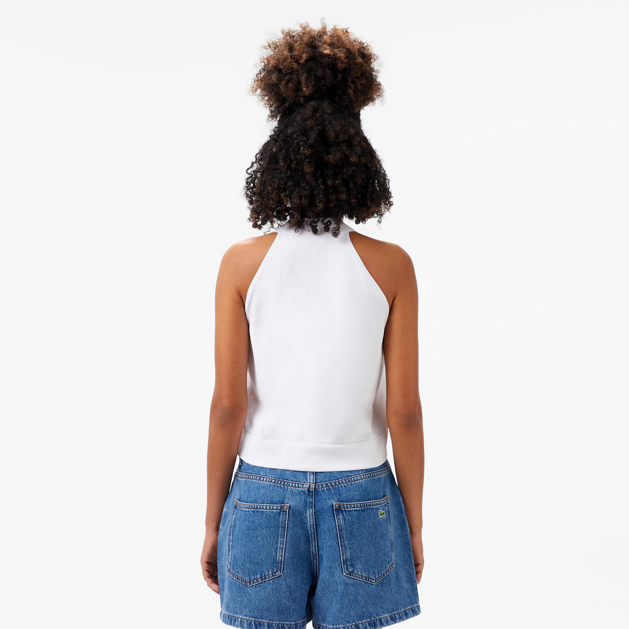 Lacoste Kadın Kolsuz V Yaka Beyaz Triko