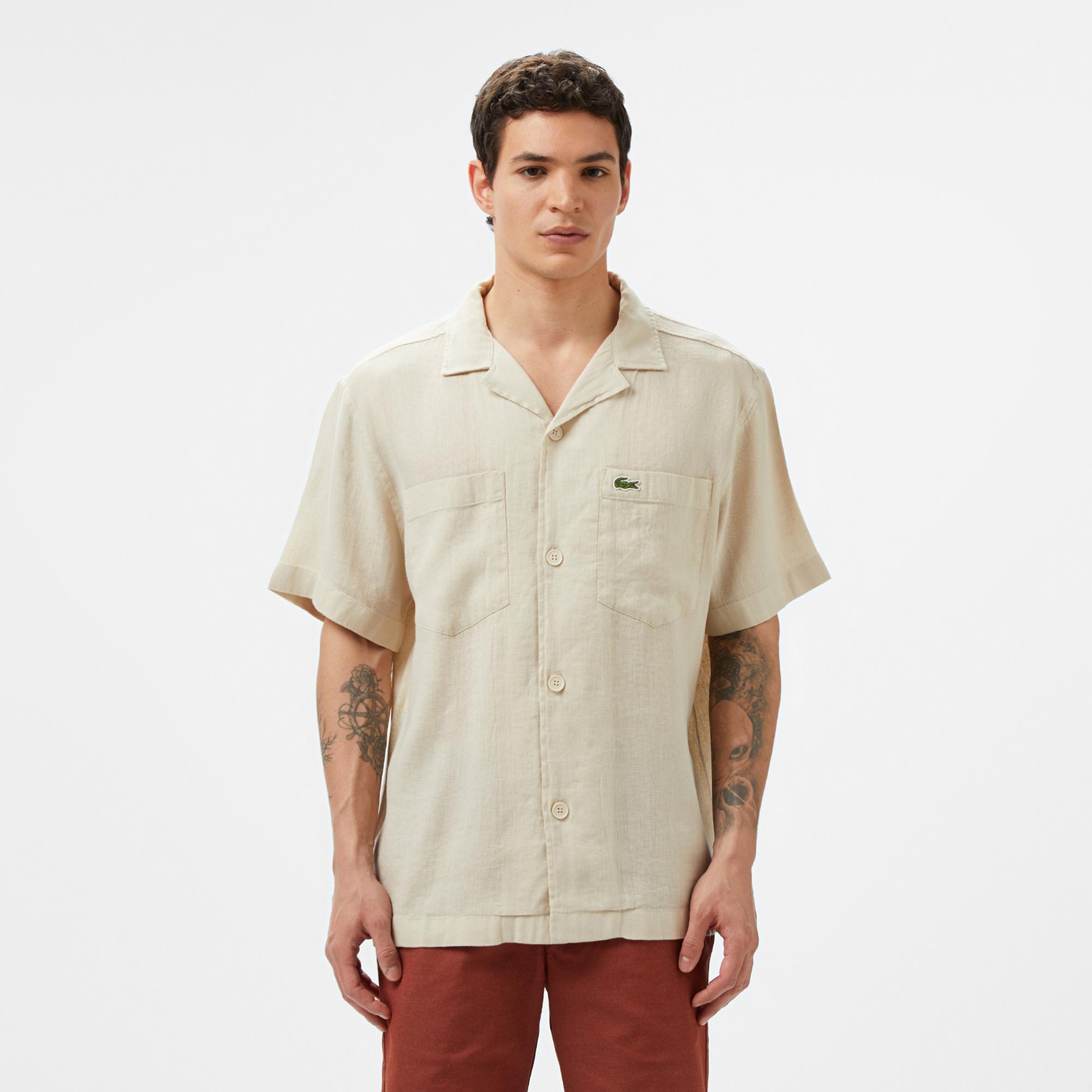 Lacoste Erkek Relaxed Fit Kısa Kollu Bej Gömlek