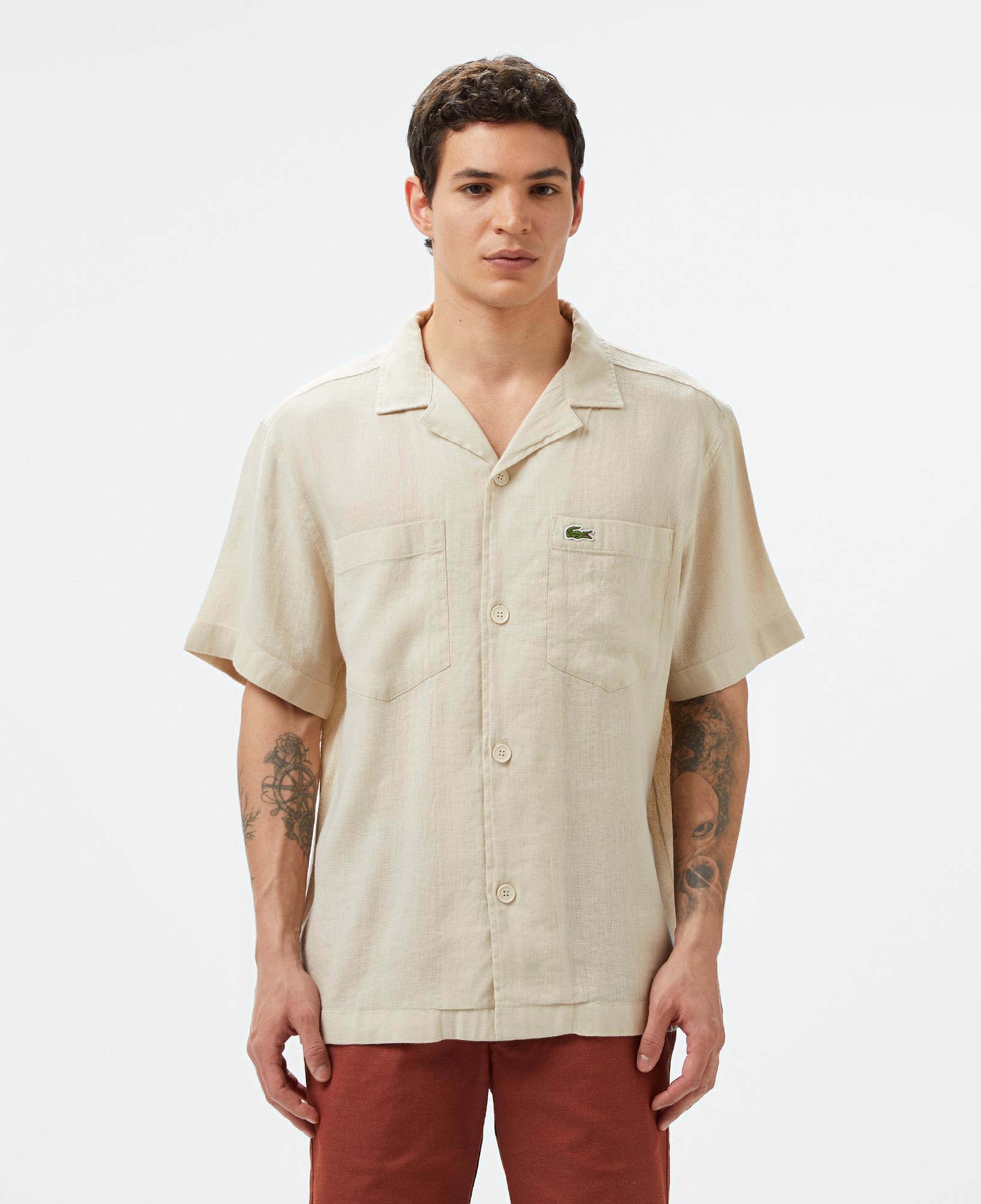 Lacoste Erkek Relaxed Fit Kısa Kollu Bej Gömlek