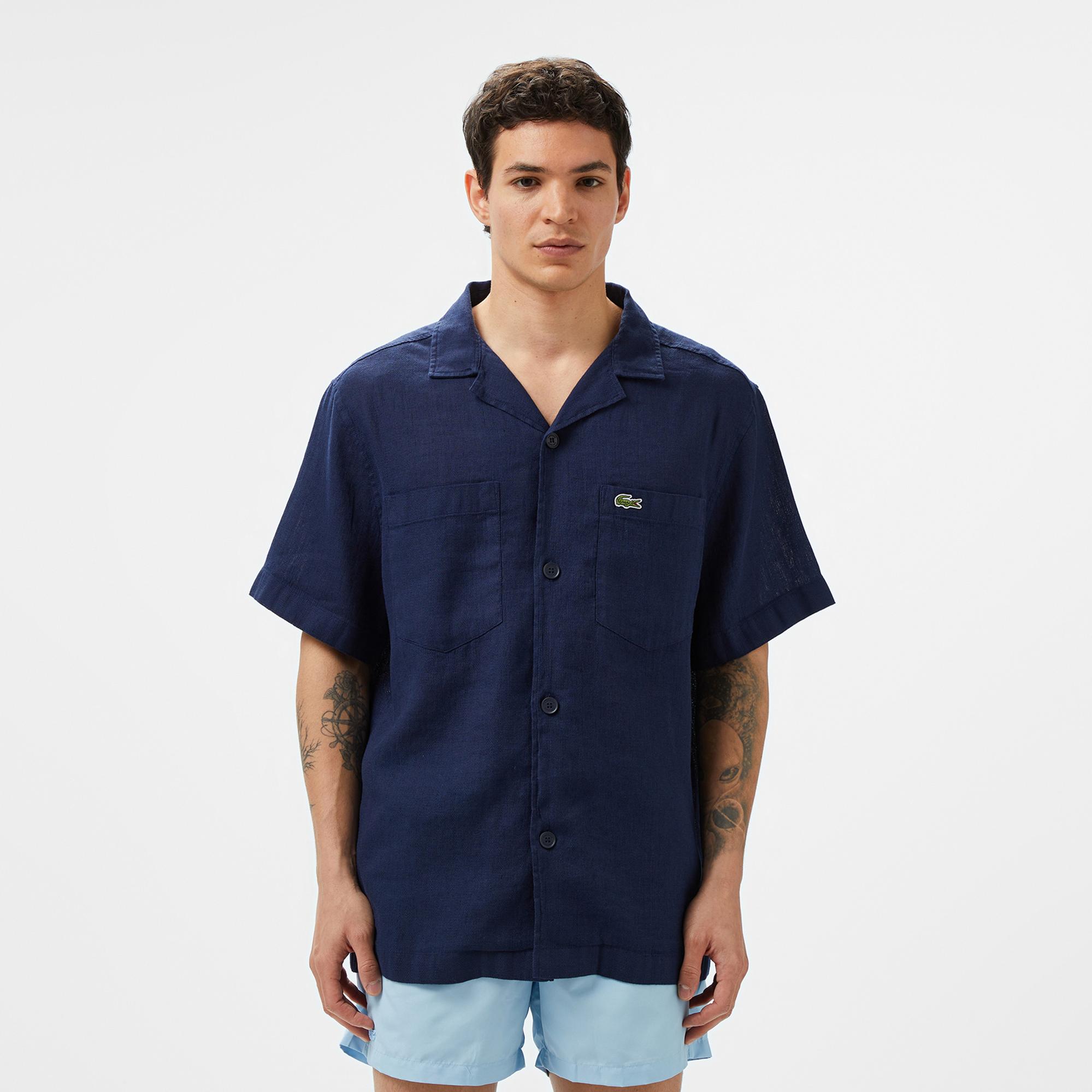 Lacoste Erkek Relaxed Fit Kısa Kollu Lacivert Gömlek