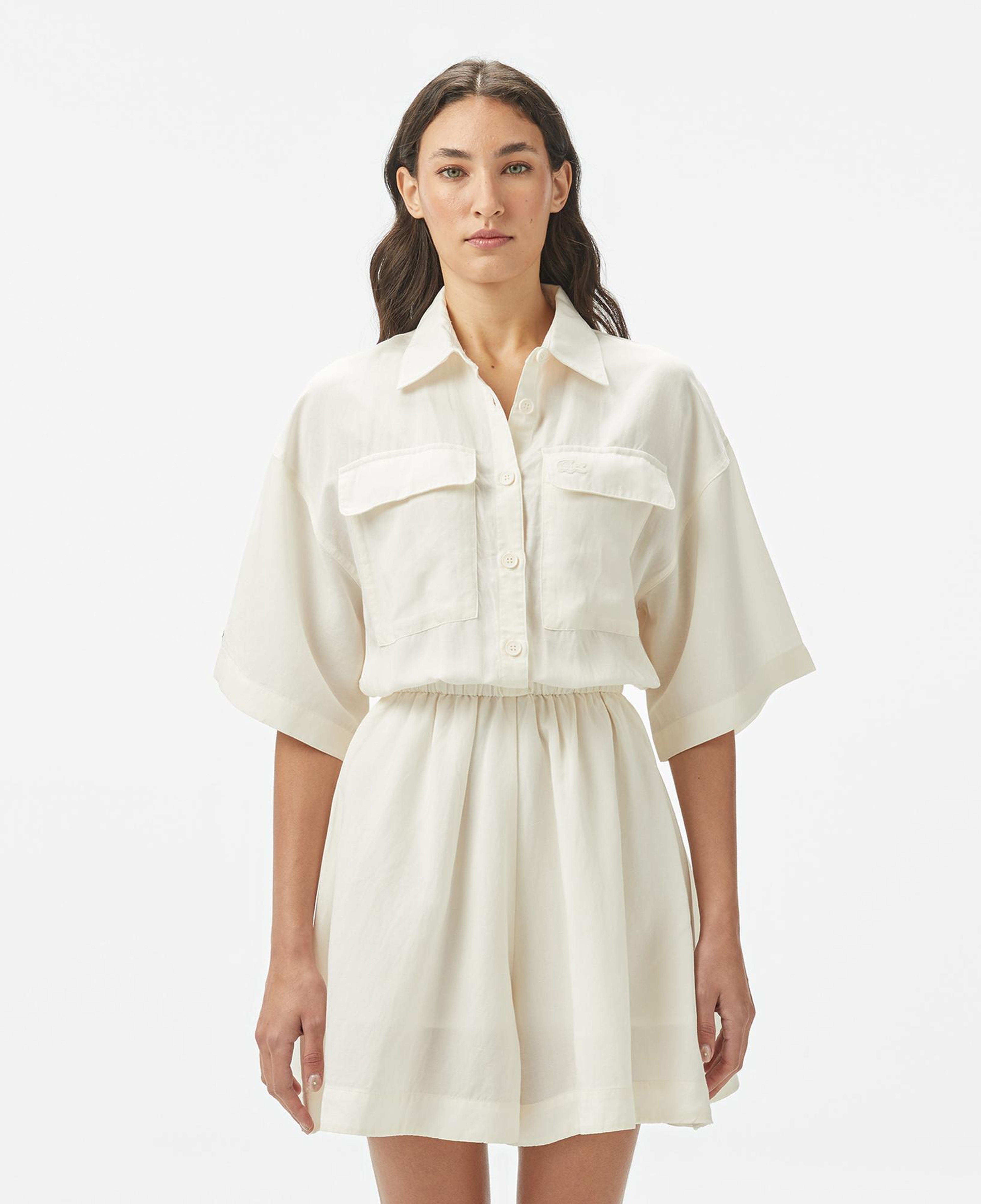 Lacoste Kadın Flare Fit Kısa Kollu Gömlek Yaka Beyaz Elbise