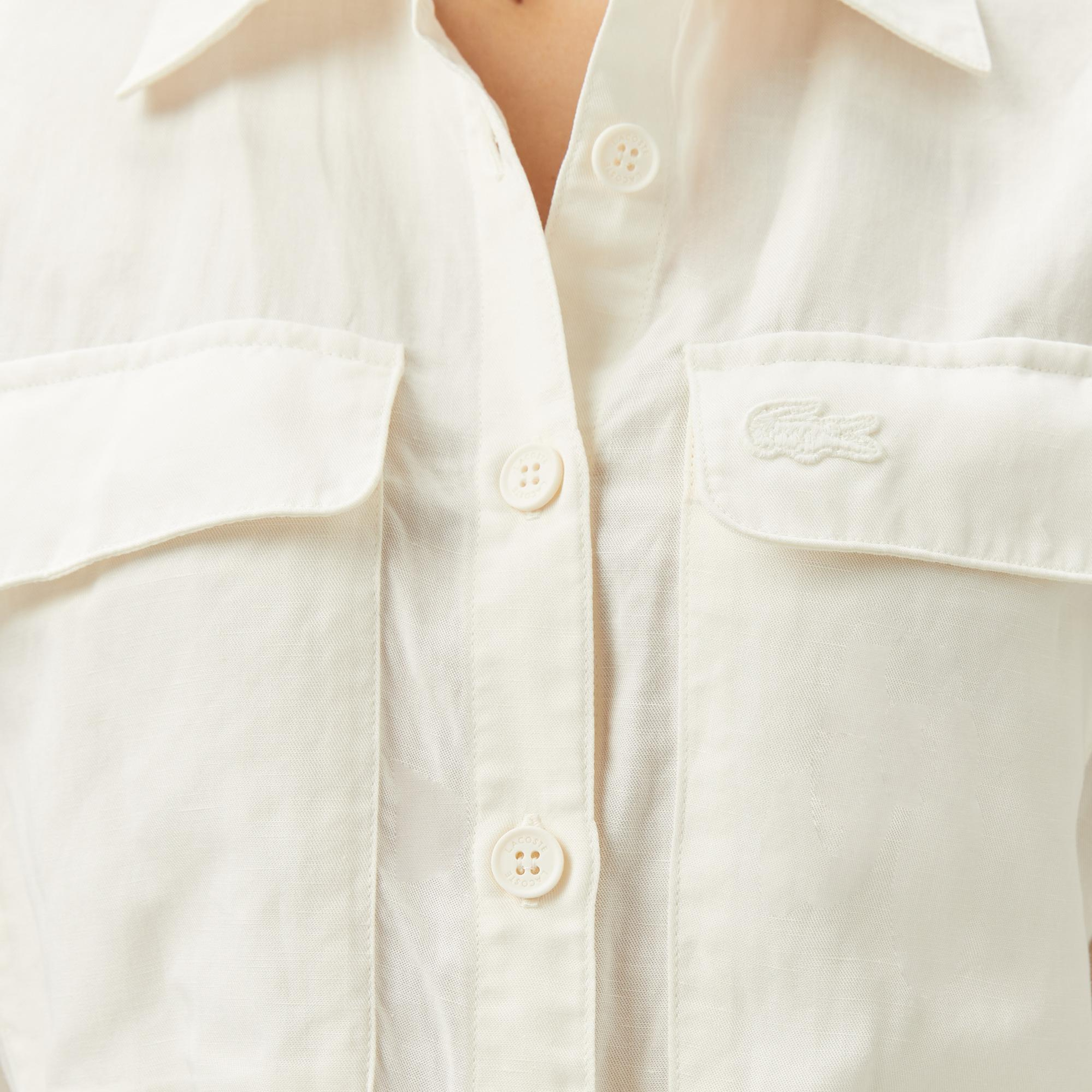 Lacoste Kadın Flare Fit Kısa Kollu Gömlek Yaka Beyaz Elbise