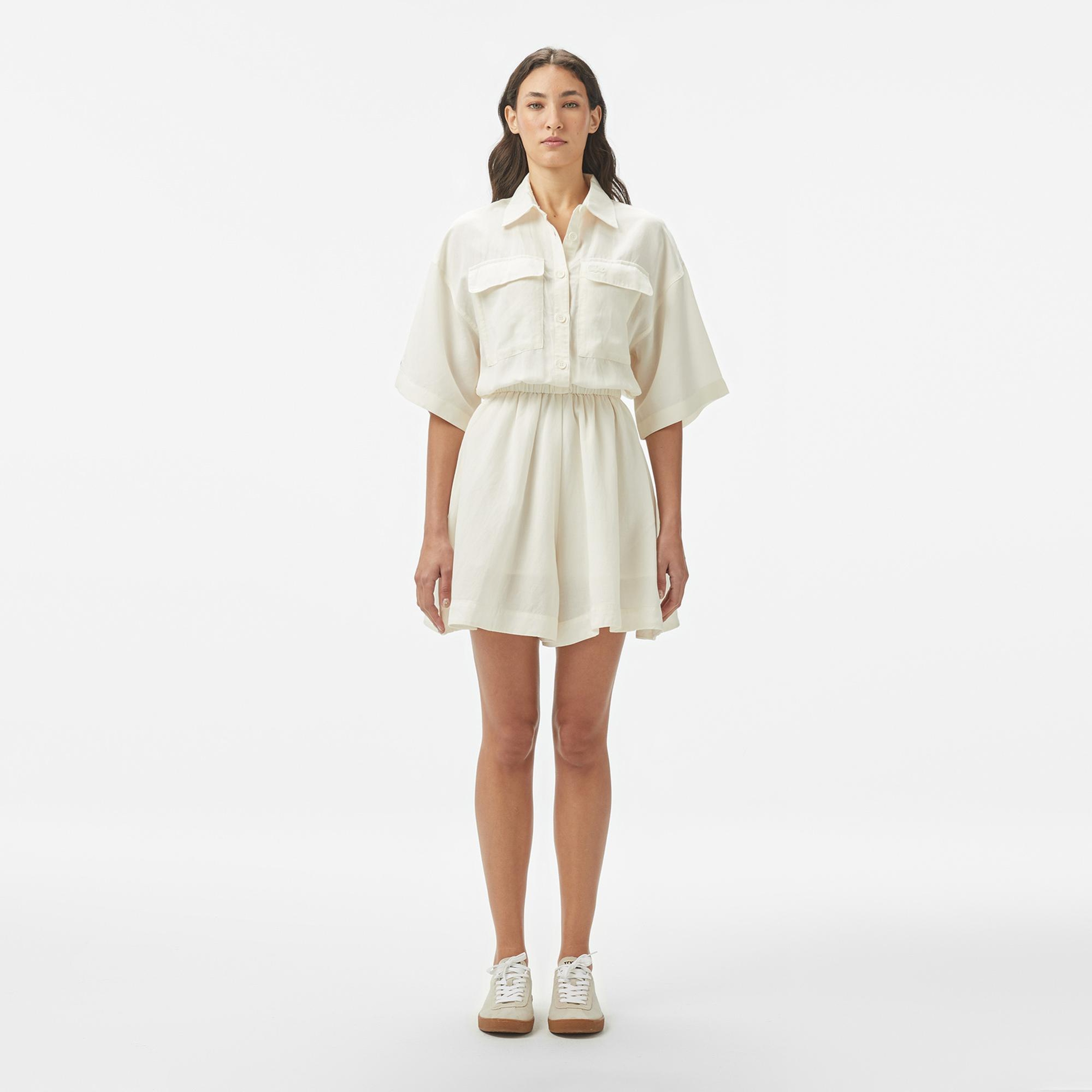 Lacoste Kadın Flare Fit Kısa Kollu Gömlek Yaka Beyaz Elbise