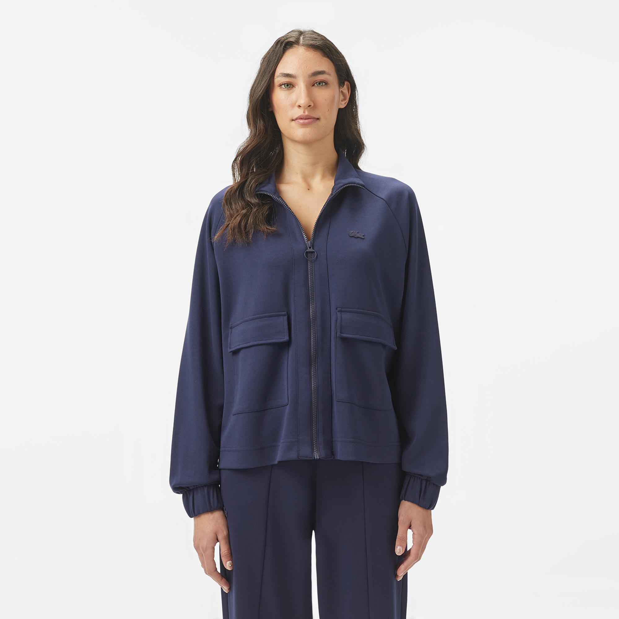 Lacoste Kadın Loose Fit Fermuarlı Lacivert Sweatshirt