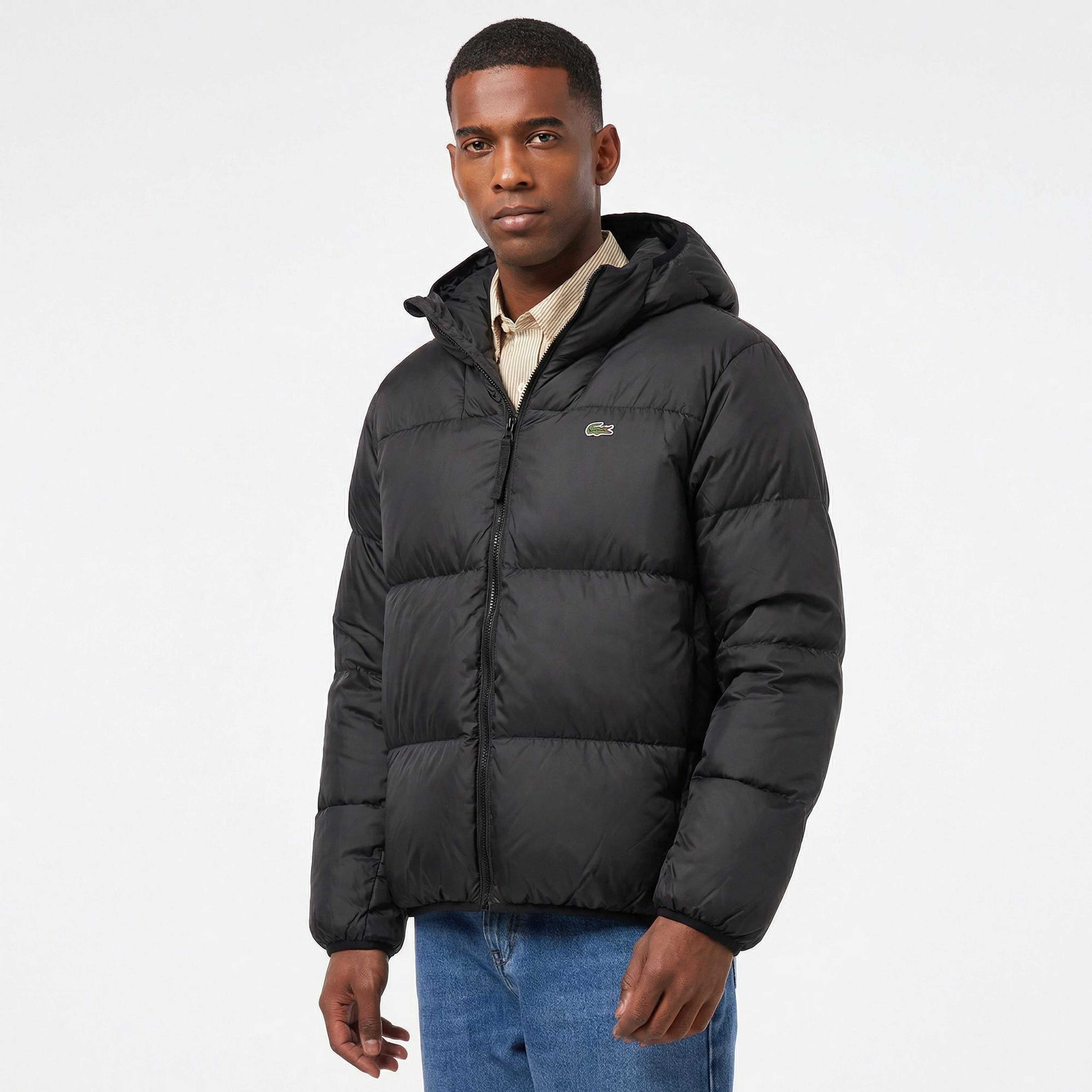 Lacoste Erkek Relaxed Fit Kapüşonlu Siyah Şişme Mont