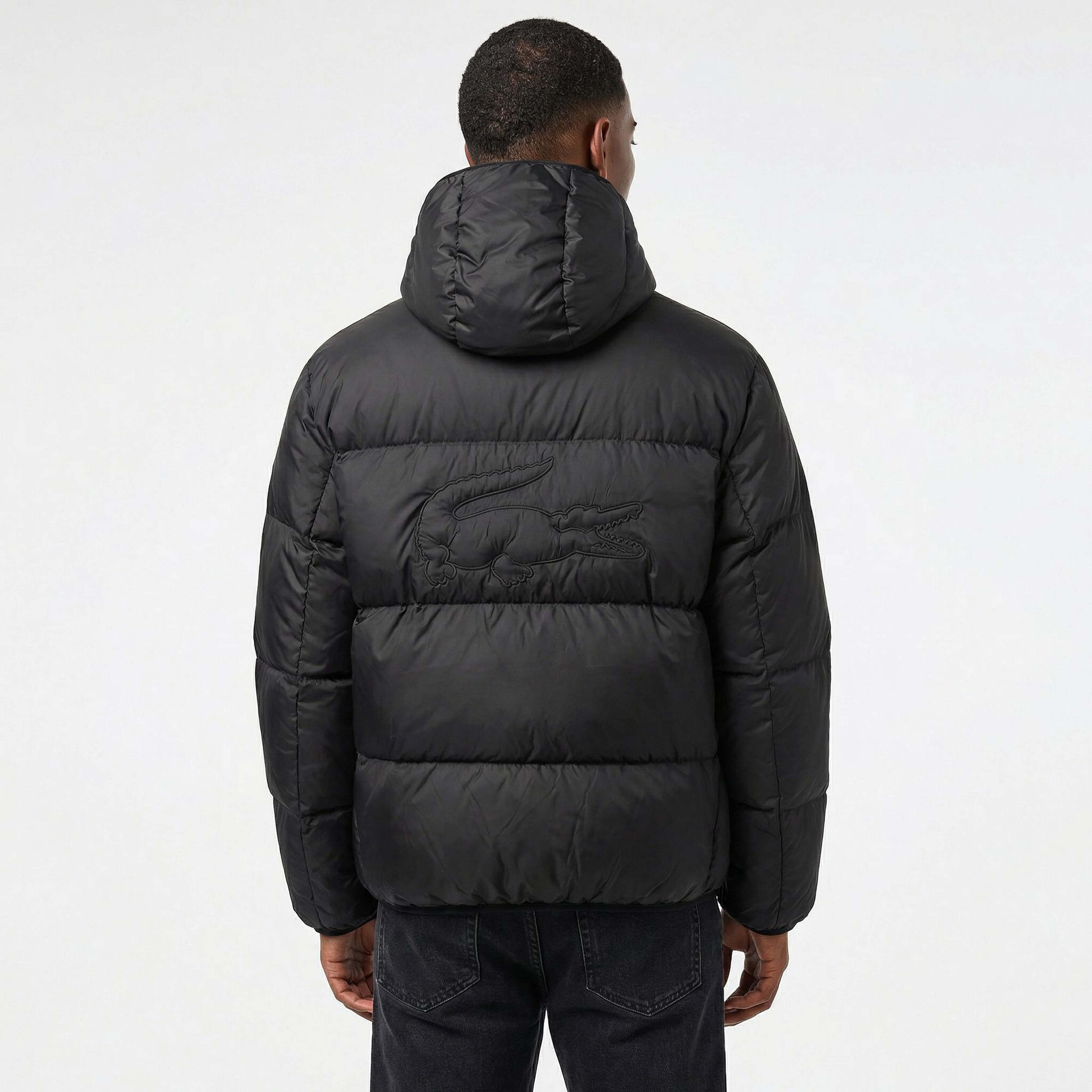 Lacoste Erkek Relaxed Fit Kapüşonlu Siyah Şişme Mont