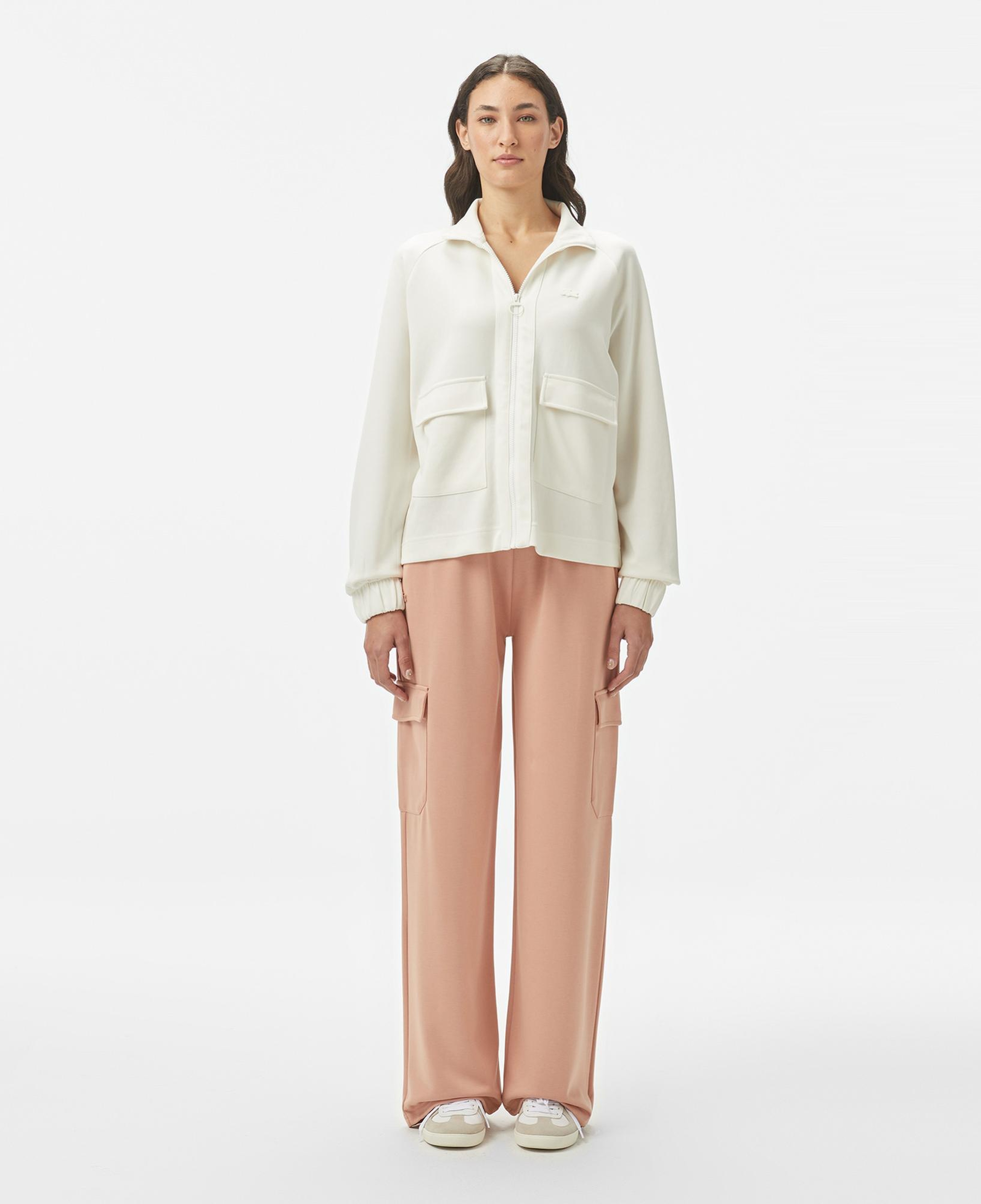 Lacoste Kadın Loose Fit Fermuarlı Beyaz Sweatshirt